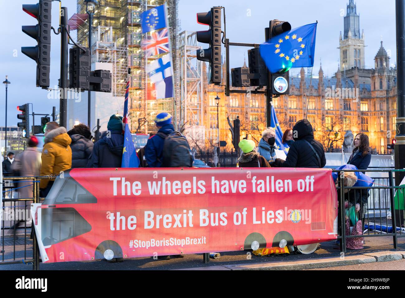 London Westminster UK 08 December 2021: A group of protestors in Parliament square opposing a new policing bill put forward by the Government ,  its third reading in the House of Lords this week, the bill disallows peaceful protests and marches. Credit: Xiu Bao/Alamy Live News Stock Photo