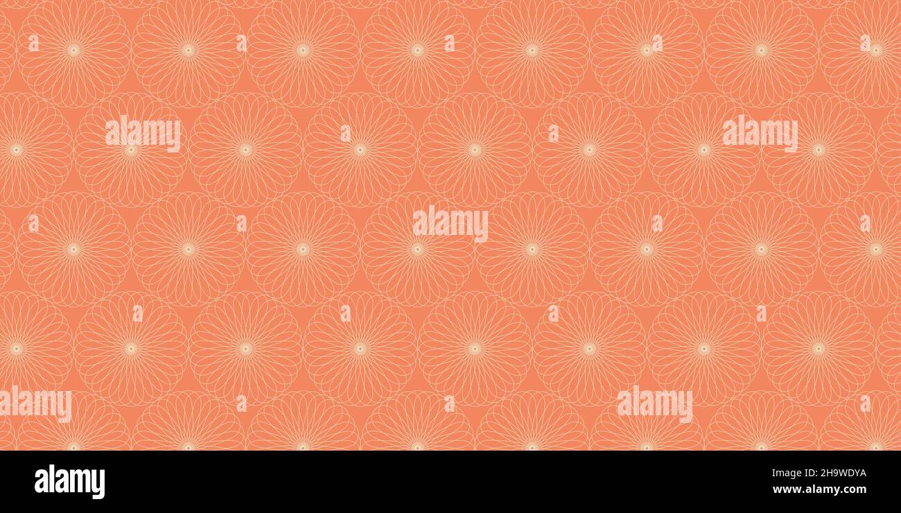 Floral pattern seamless with geometric design. Elegant of white circle lines overlapping on orange background Stock Vector