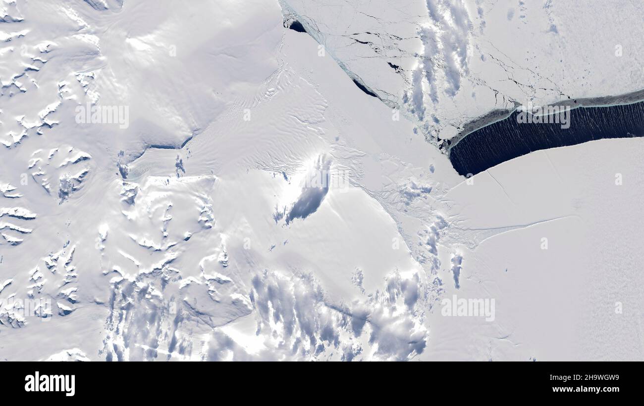 Aerial of the Ronne ice shelf and the Weddell Sea in Antarctica Stock Photo