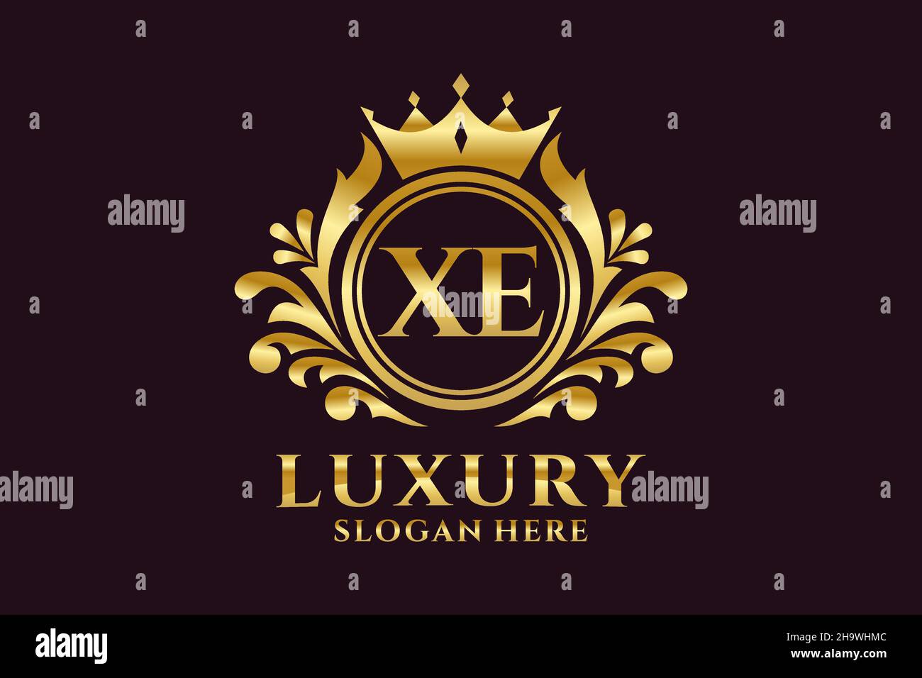 XE Letter Royal Luxury Logo template in vector art for luxurious branding projects and other vector illustration. Stock Vector