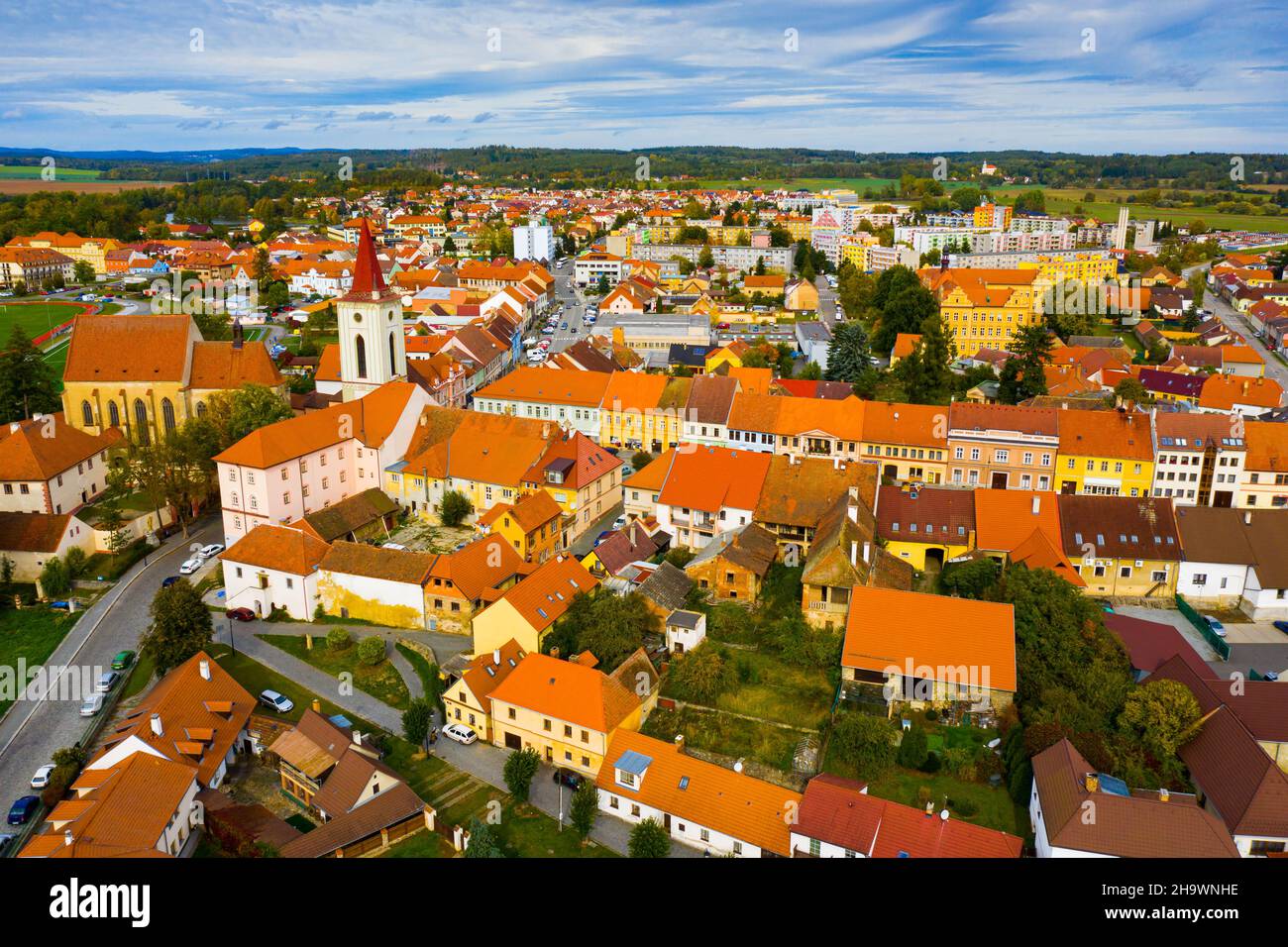 Aerial view of Blatna with bell tower, Czech Republic Stock Photo Alamy