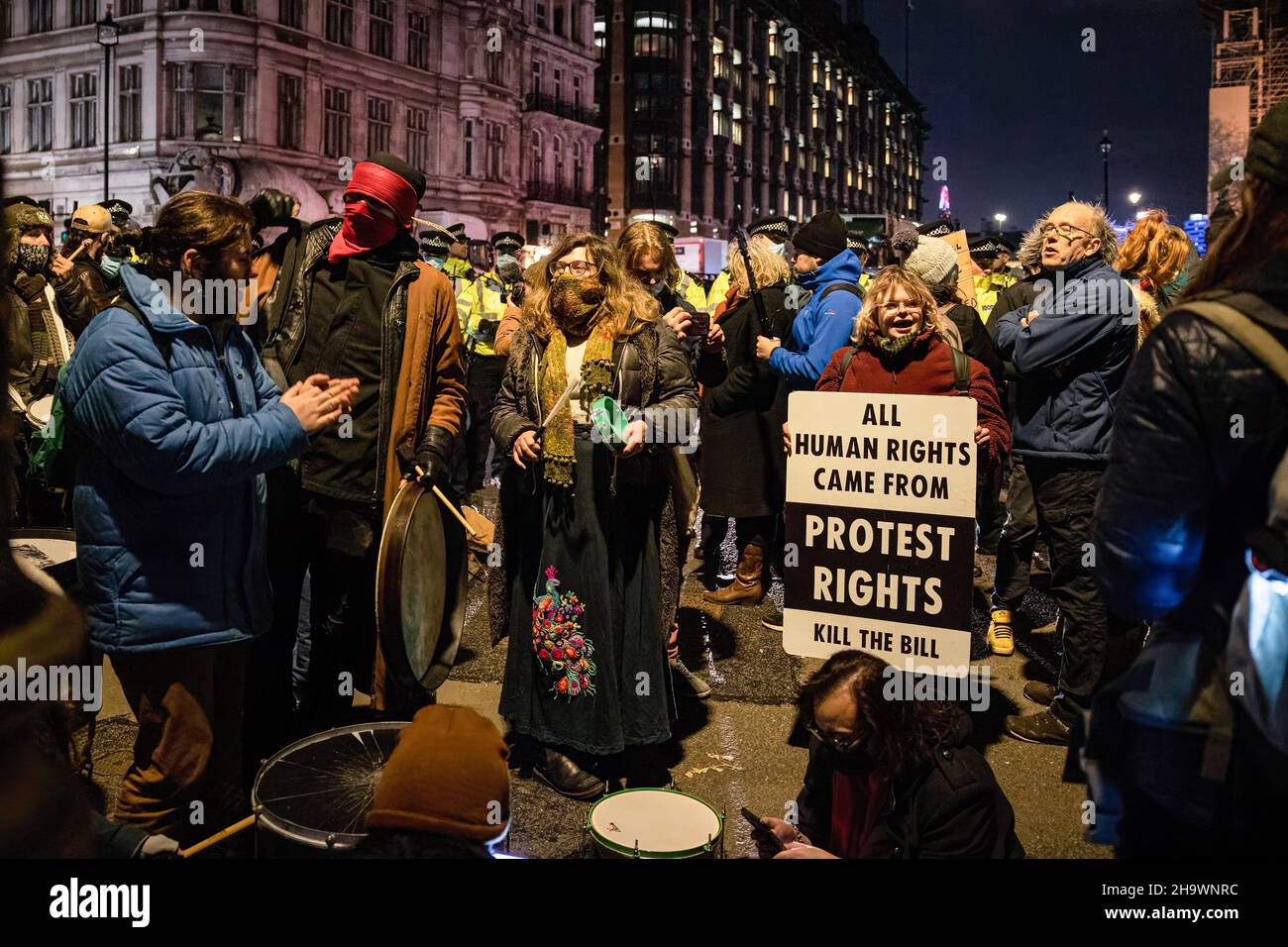 London, UK. 08th Dec, 2021. A protester holds a placard expressing her opinion during the demonstration. Demonstrators gathered at the Parliament Square to protest against the Police, Crime, Sentencing and Courts Bill, which critics say will make many forms of protest illegal. Credit: SOPA Images Limited/Alamy Live News Stock Photo