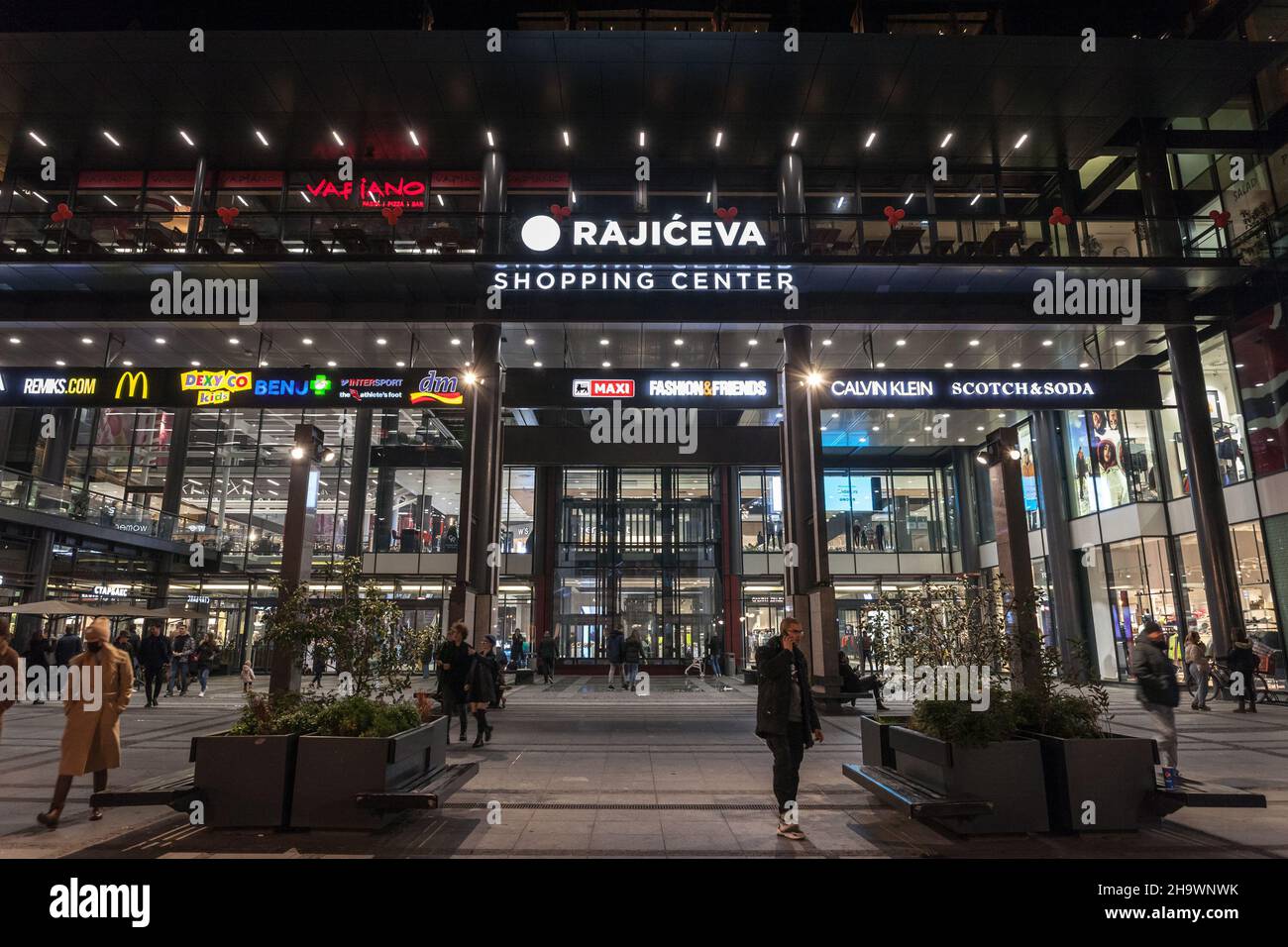 Picture of Rajiceva shopping mall during a night. Rajiceva is a shopping center of the stari grad of Belgrade, Serbia Stock Photo