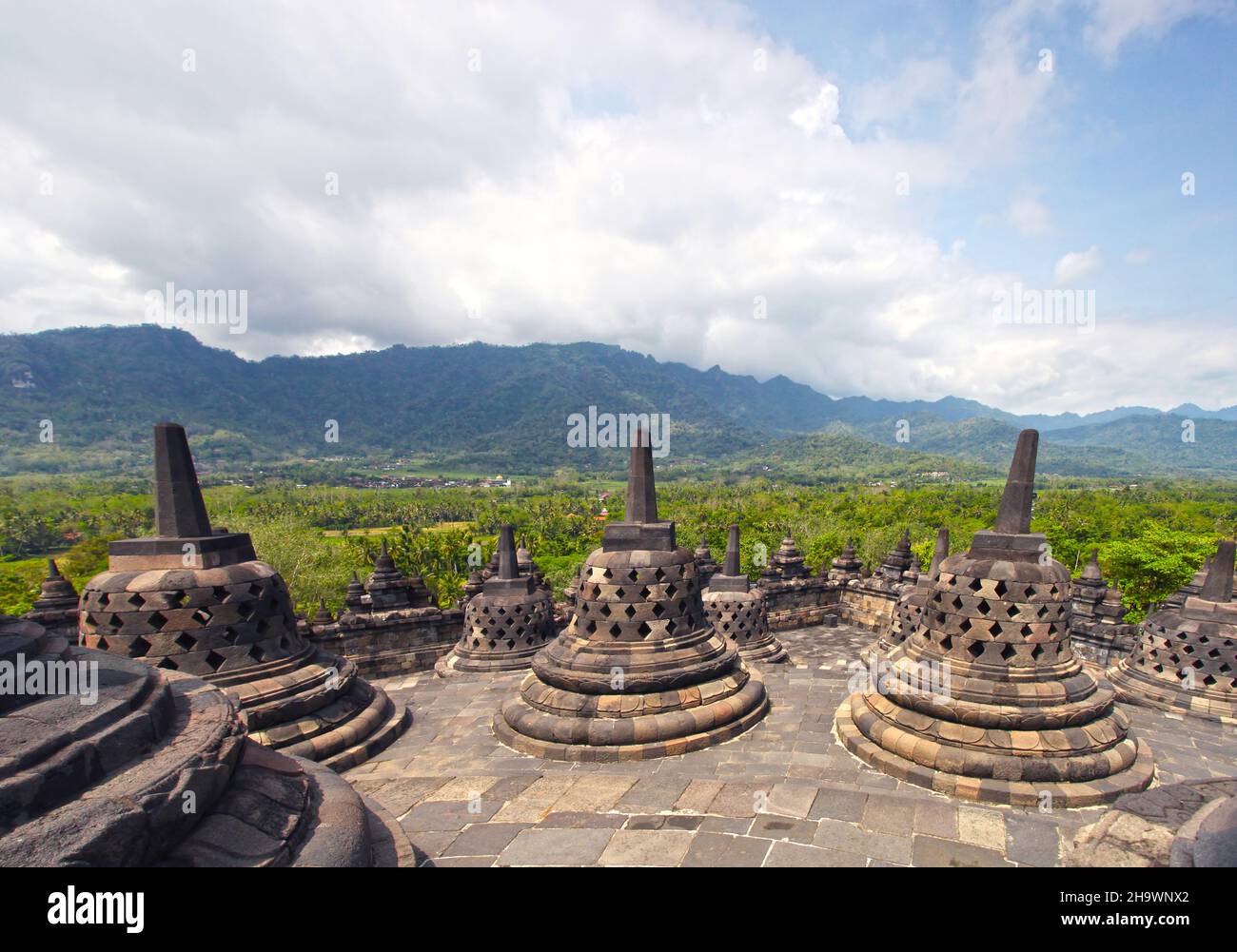 Candi Borobudur or Borobudur Temple in Magelang, Central Java, Indonesia, which was built in the 7th Century AD. Stock Photo