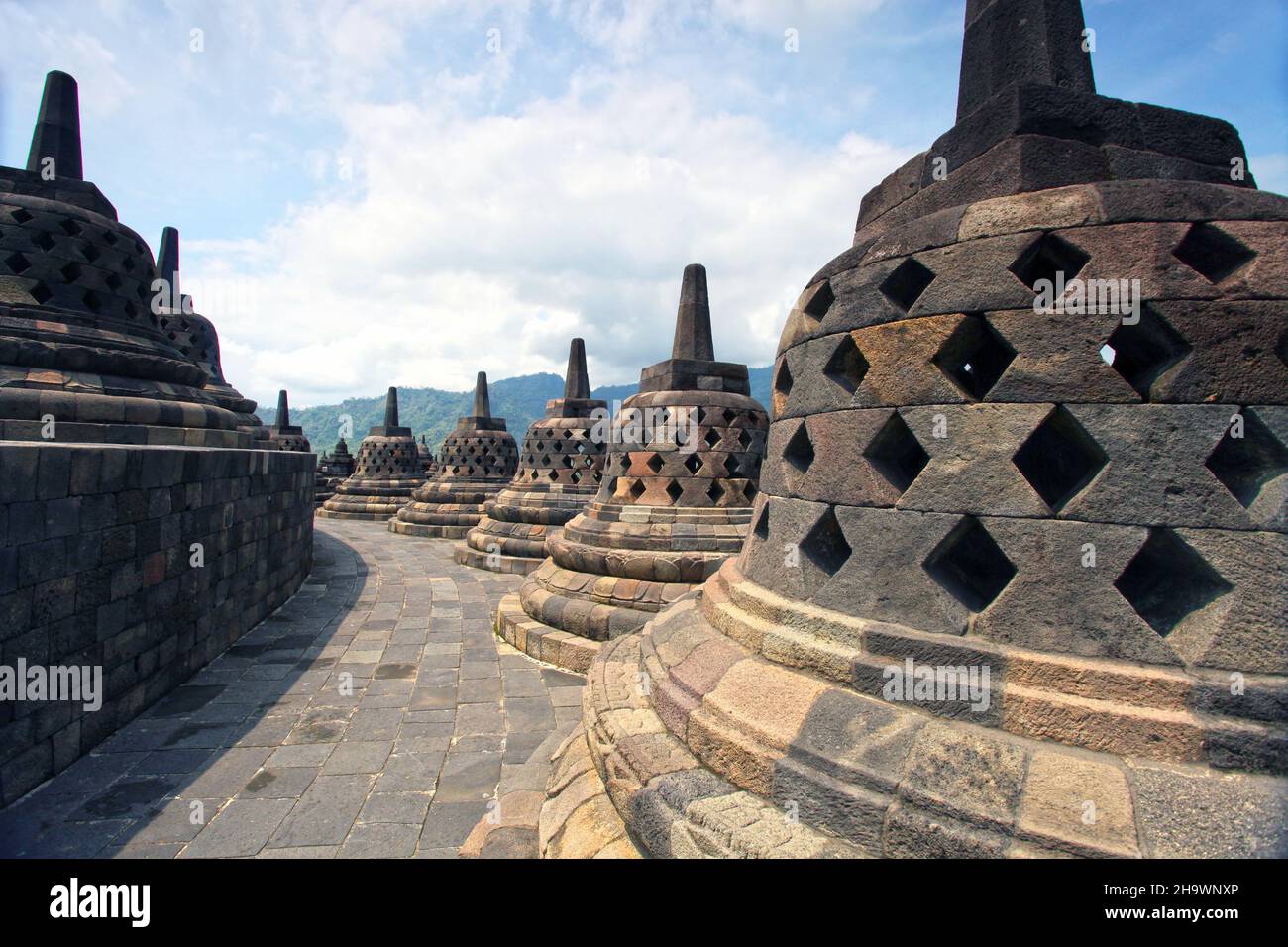 Candi Borobudur or Borobudur Temple in Magelang, Central Java, Indonesia, which was built in the 7th Century AD. Stock Photo