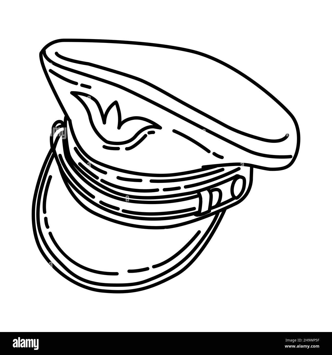 Air Force Officer Hat Part of Military and Air Force Equipments Hand Drawn Icon Set Vector. Stock Vector