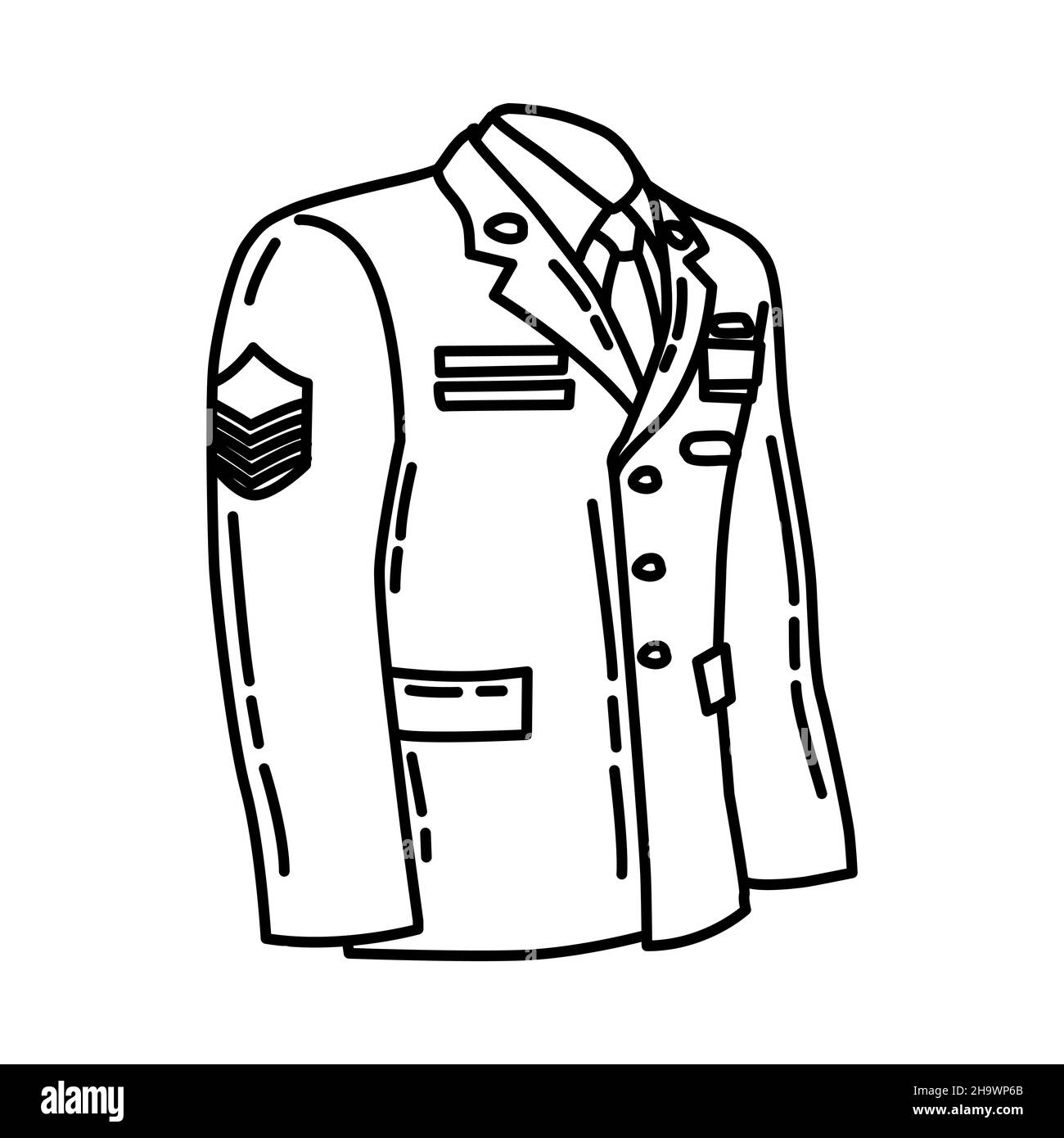 Air Force Officer Uniform Part of Military and Air Force Equipments Hand Drawn Icon Set Vector. Stock Vector