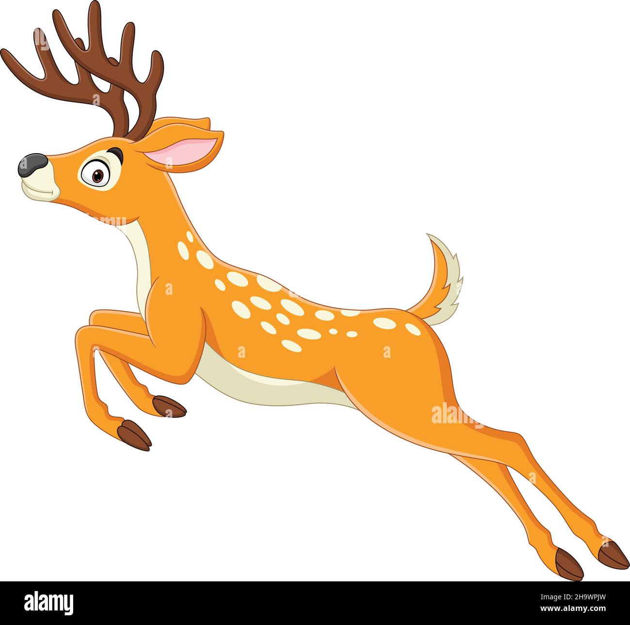 Cartoon funny deer jumping on white background Stock Vector