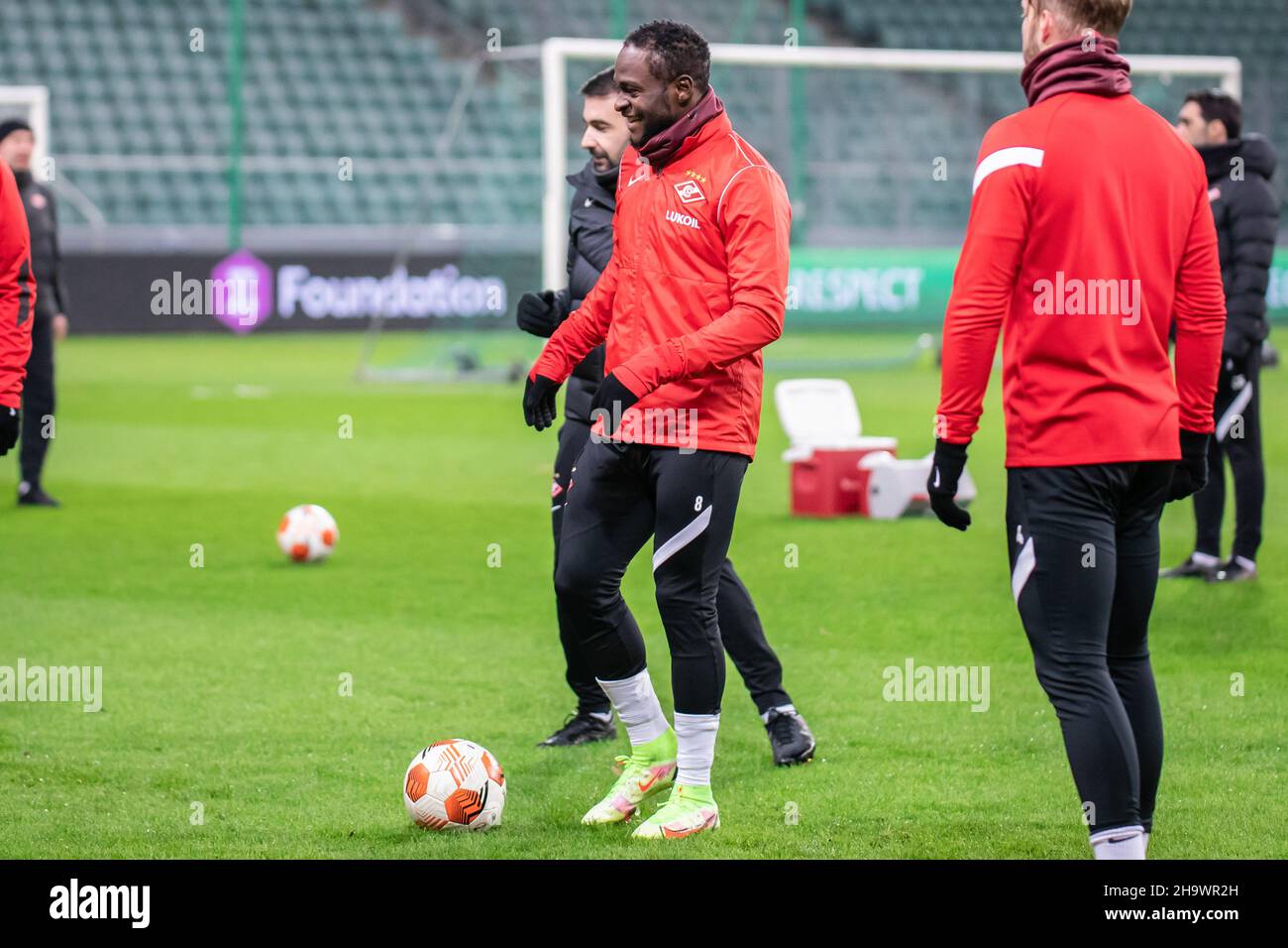 Warsaw, Poland. 08th Dec, 2021. Victor Moses (C) of Spartak seen during the  official training session one day before the UEFA Europa League Group Stage  match between Legia Warszawa and Spartak Moscow