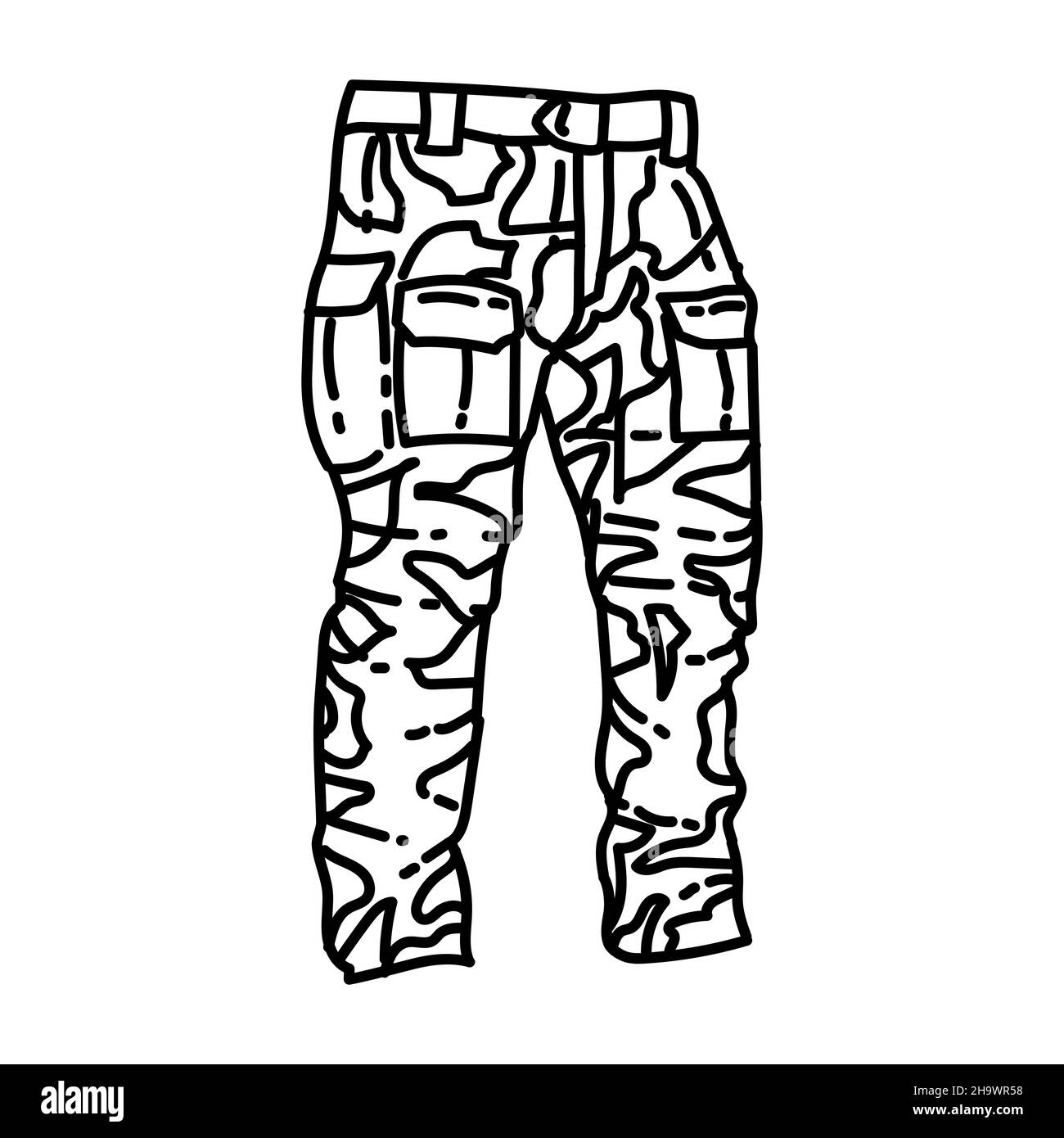 Combat Army Long Pants Part of Military and Army Force Equipments Hand Drawn Icon Set Vector. Stock Vector