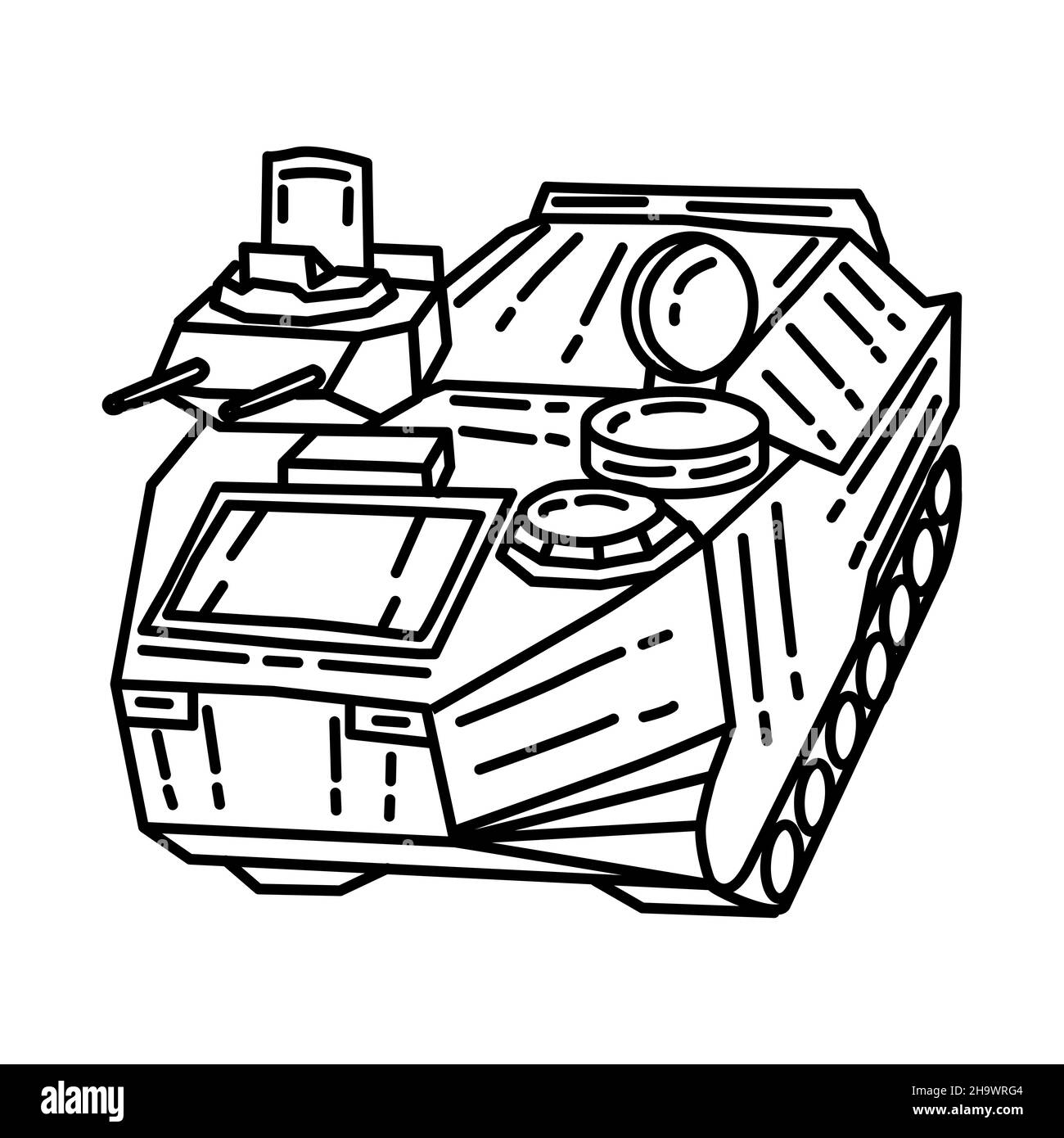 Marine Amphibious Assault Vehicle Part of Military and Marine Corps Equipments Hand Drawn Icon Set Vector Stock Vector