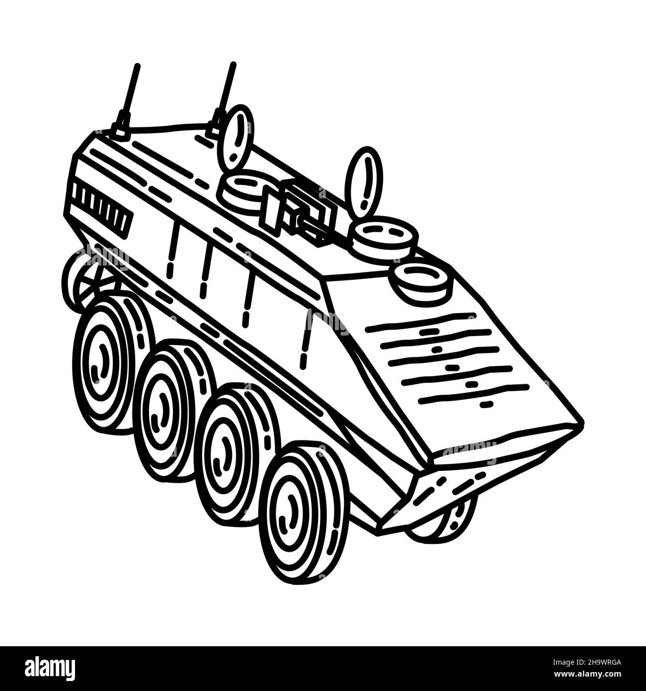 Marine Amphibious Combat Vehicle Part of Military and Marine Corps Equipments Hand Drawn Icon Set Vector Stock Vector