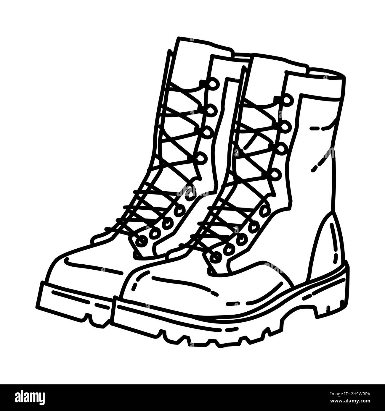 Marine Combat Utility Boots Part of Military and Marine Corps Equipments Hand Drawn Icon Set Vector Stock Vector