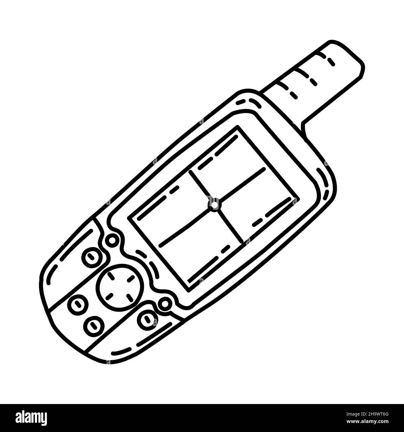 Marine Handheld GPS Part of Military and Marine Corps Equipments Hand Drawn Icon Set Vector Stock Vector