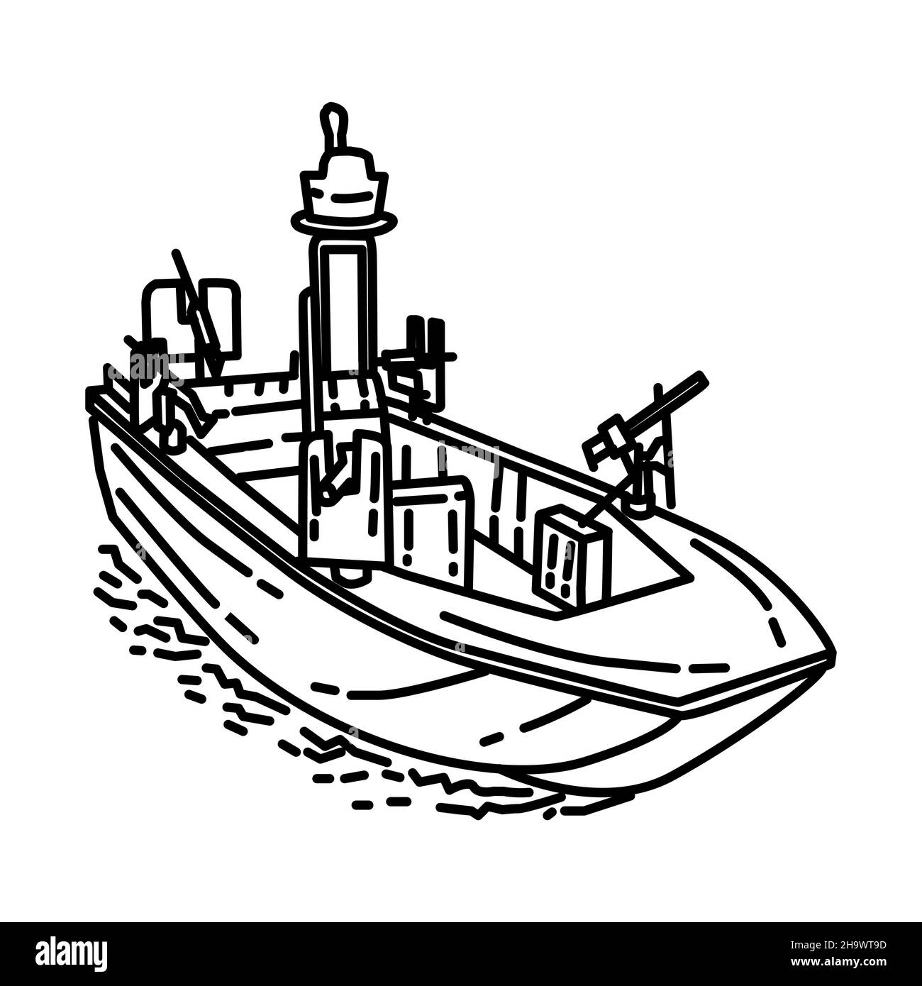 Marine Special Operations Craft - Riverine Part of Military and Marine Corps Equipments Hand Drawn Icon Set Vector Stock Vector