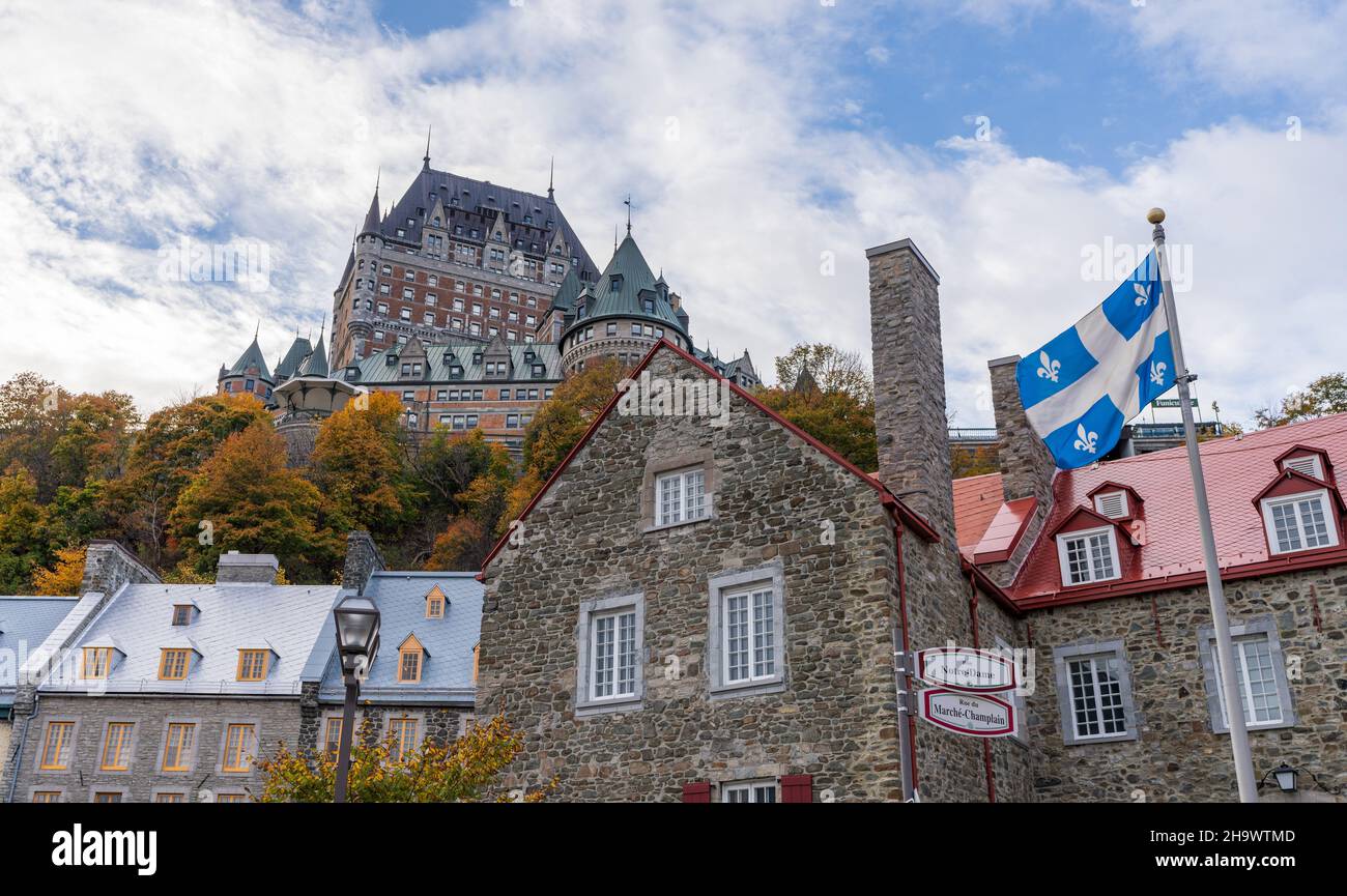 Quebec City old town street view in autumn sunny day Stock Photo Alamy