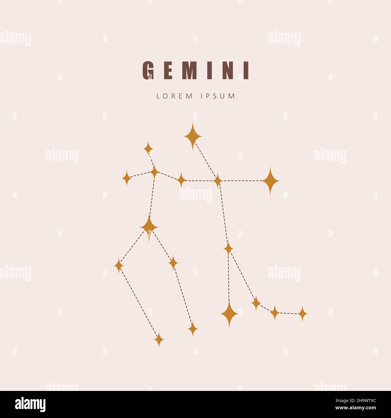 Gemini zodiac constellation. Horoscope vector illustration in boho style. Mystery and esoteric. Spiritual tarot poster. Magic occult and astrology Stock Vector