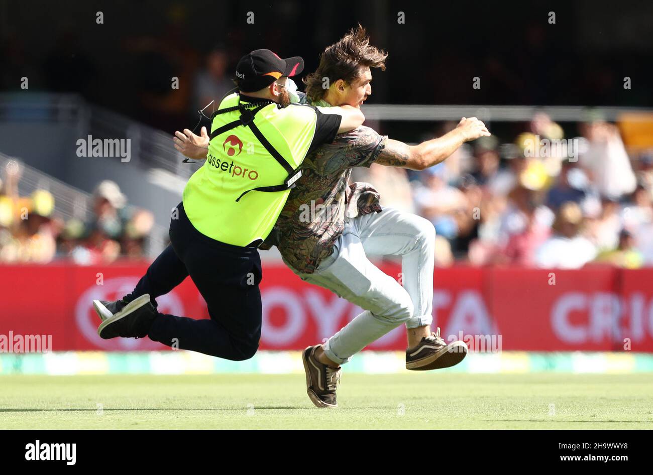 A Pitch Invader enters the field during day two of the first Ashes test at The Gabba, Brisbane A Pitch Invader enters the field during day two of the first Ashes test at The Gabba, Brisbane