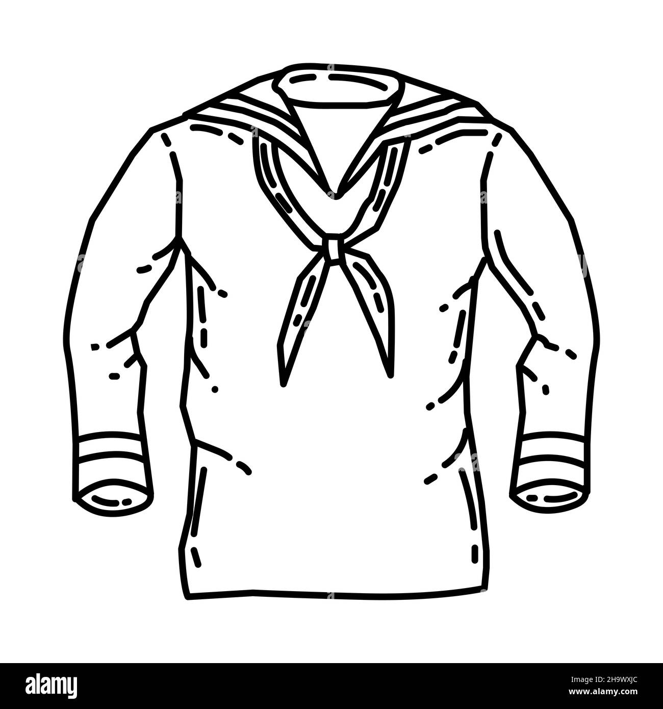 Navy Sailor uniform Part of Military and Navy Force Equipments Hand Drawn Icon Set Vector. Stock Vector