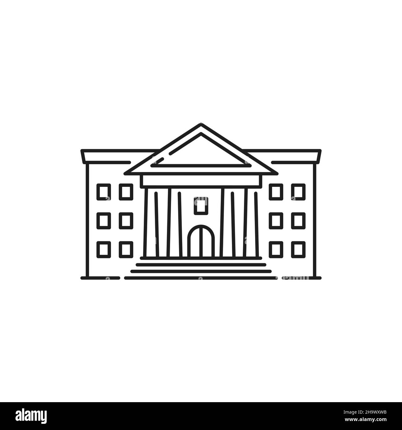 Courthouse pillars isolated supreme court isolated thin line icon. Vector legal service building, bank facade, government institution. Courthouse bric Stock Vector