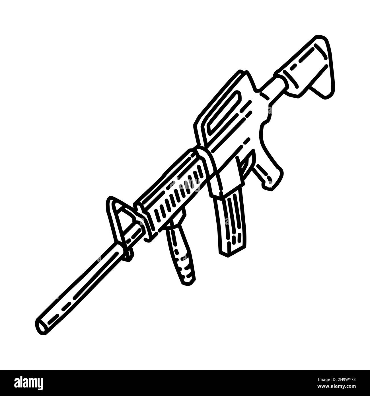 Navy Seal Rifle Part of Military and Navy Force Equipments Hand Drawn Icon Set Vector. Stock Vector