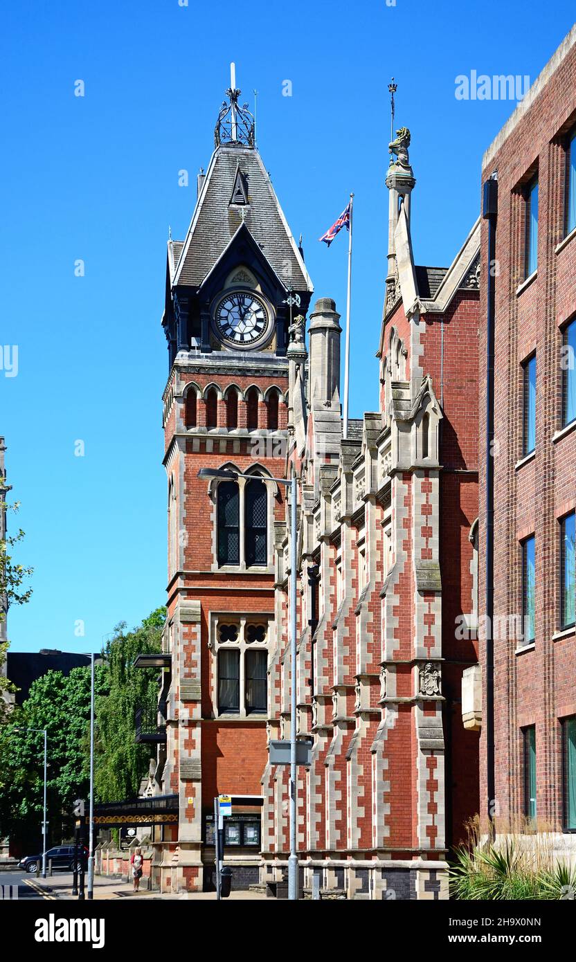 View of the Victorian Town Hall with its decorative clock tower in King Edward Place, Burton upon Trent, Staffordshire, England, UK, Western Europe. Stock Photo