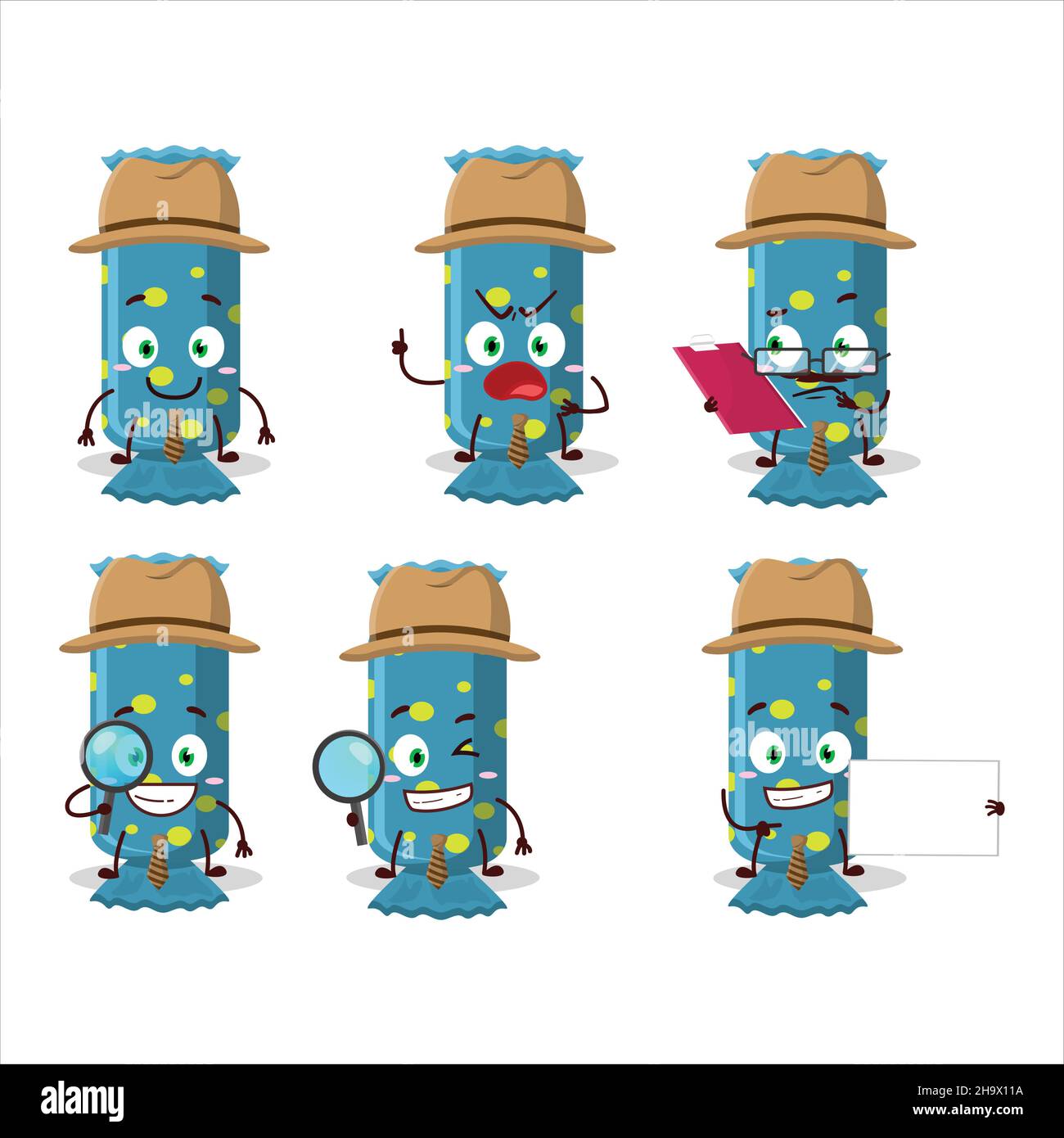 Detective blue long candy package cute cartoon character holding ...