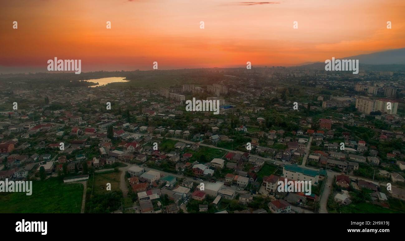 Aerial view of the urban landscape at sunset. Sukhumi, Abkhazia Stock ...