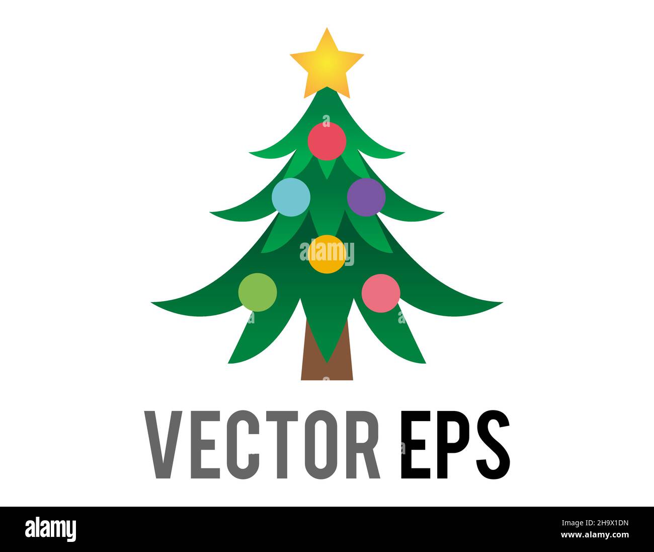 The isolated vector gradient green holiday christmas tree icon with ...