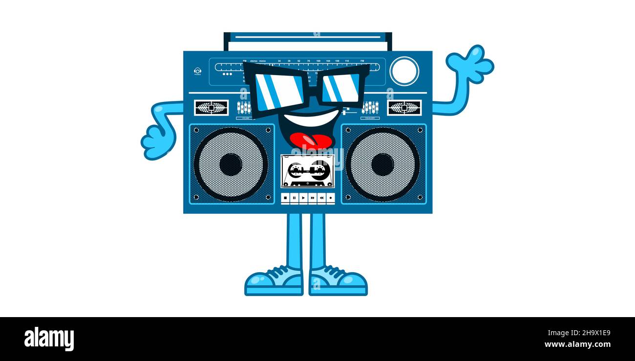 Simple Flat Boombox Cartoon Mascot Characters Vector Illustration Stock