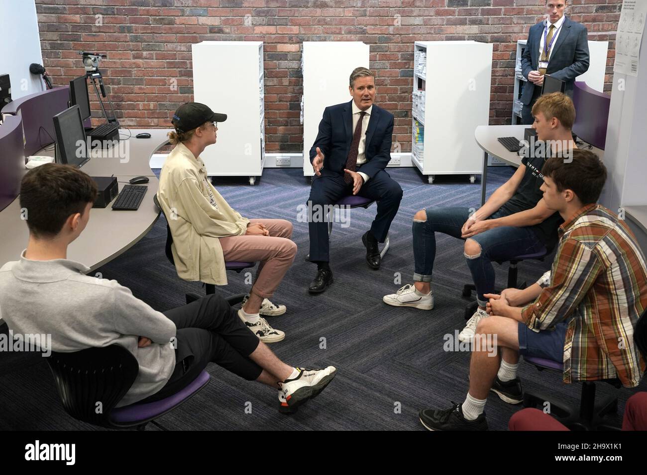 File photo dated 13/08/20 of Labour leader Sir Keir Starmer talking to sixth form students, as Ucas figures show that the number of school leavers from the UK who deferred their places at university this year increased. Stock Photo