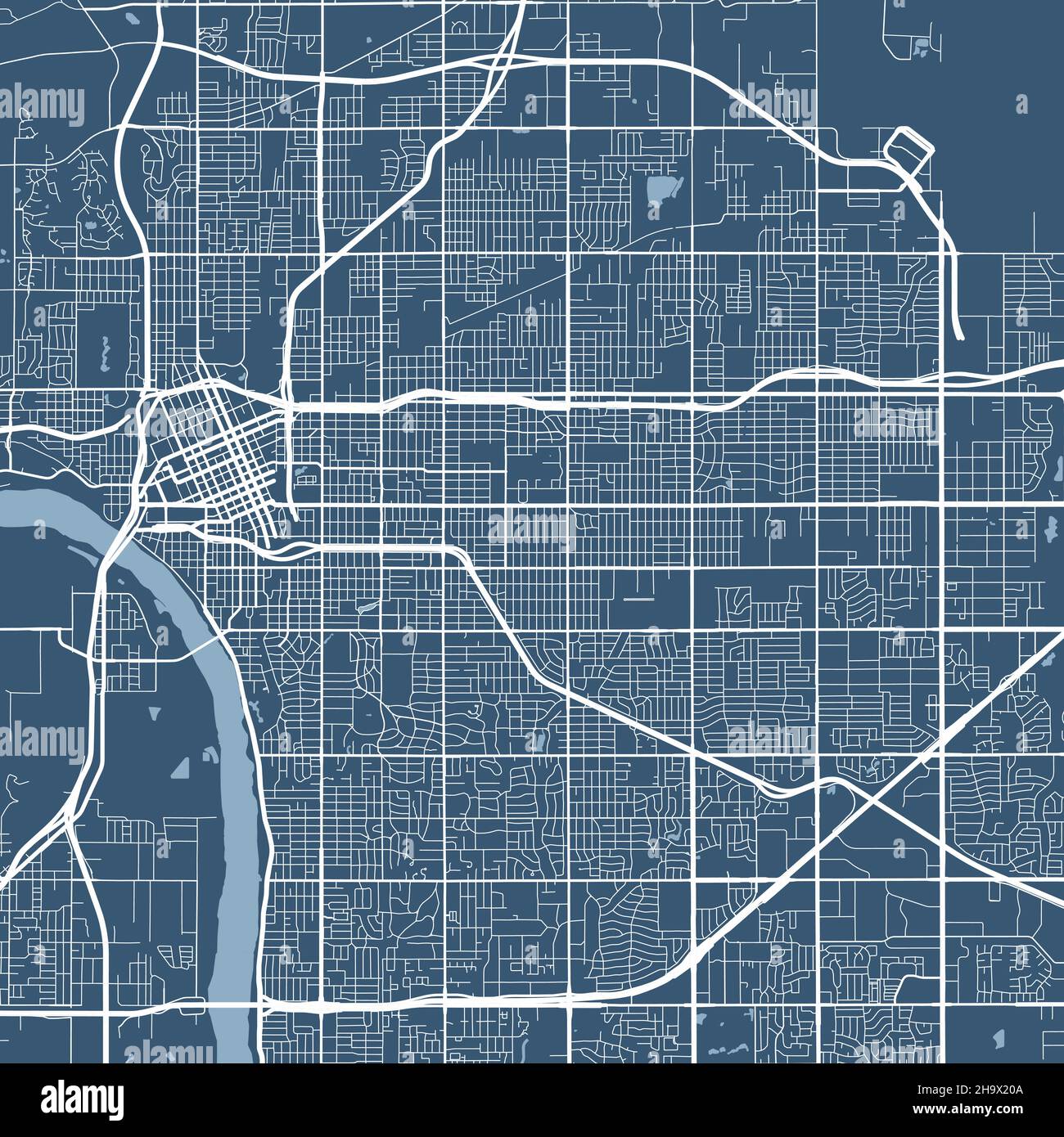 Detailed map of Tulsa city administrative area. Royalty free vector 