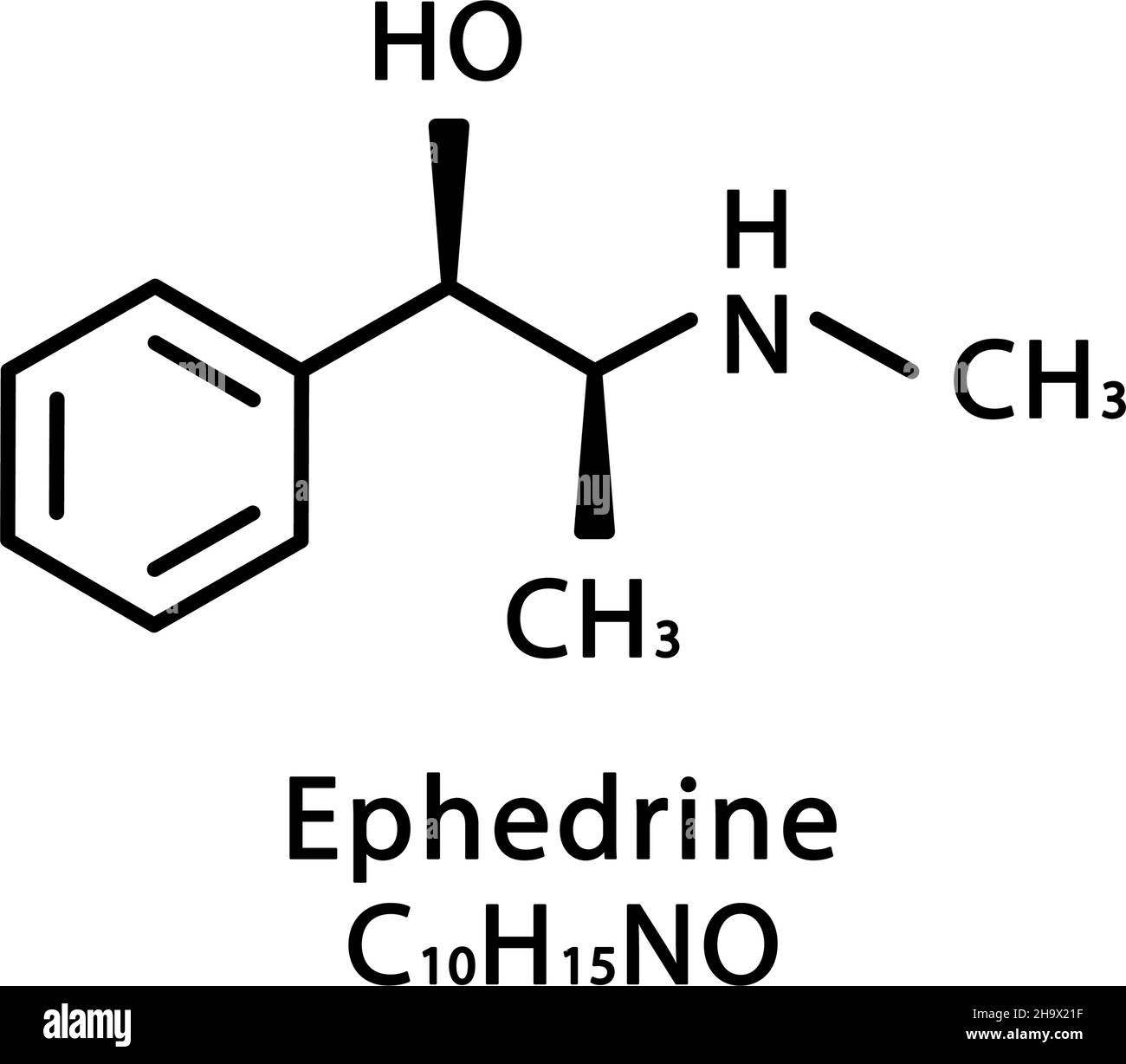 Ephedrine molecular structure. Ephedrine skeletal chemical formula. Chemical molecular formula vector illustration Stock Vector