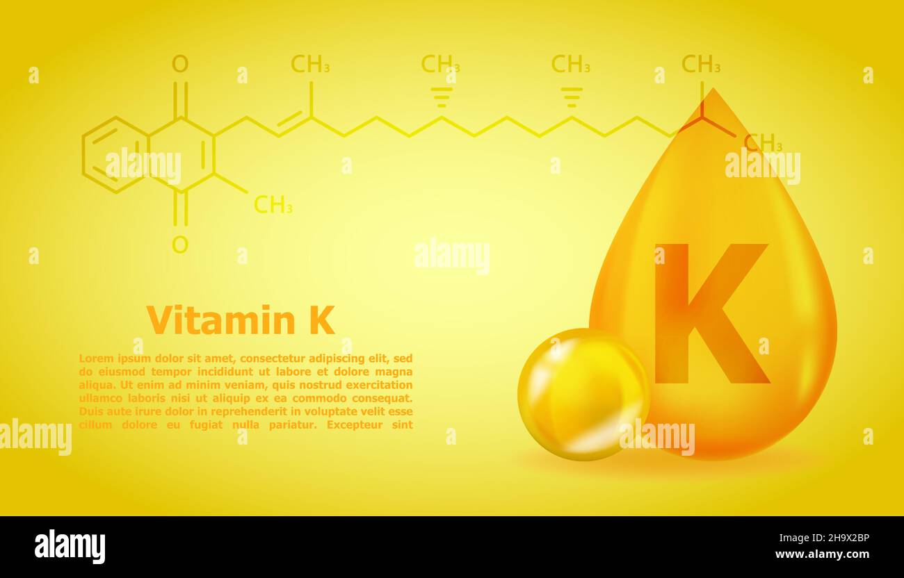 Realistic K Phylloquinone Vitamin drop with structural chemical formula