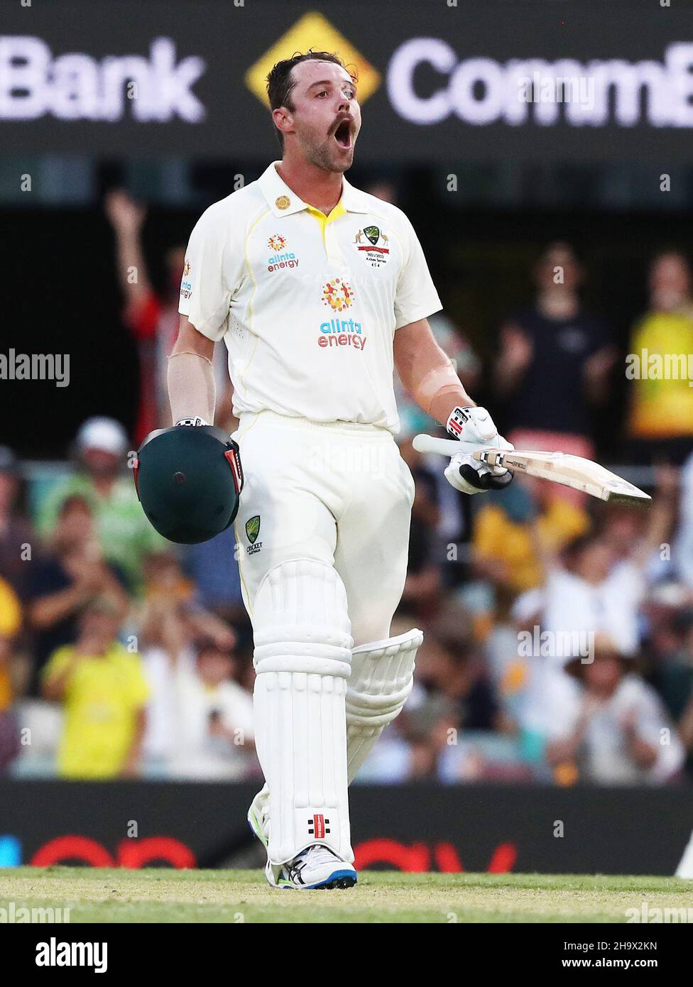 Australia&rsquo;s Travis Head celebrates his century during day two of the