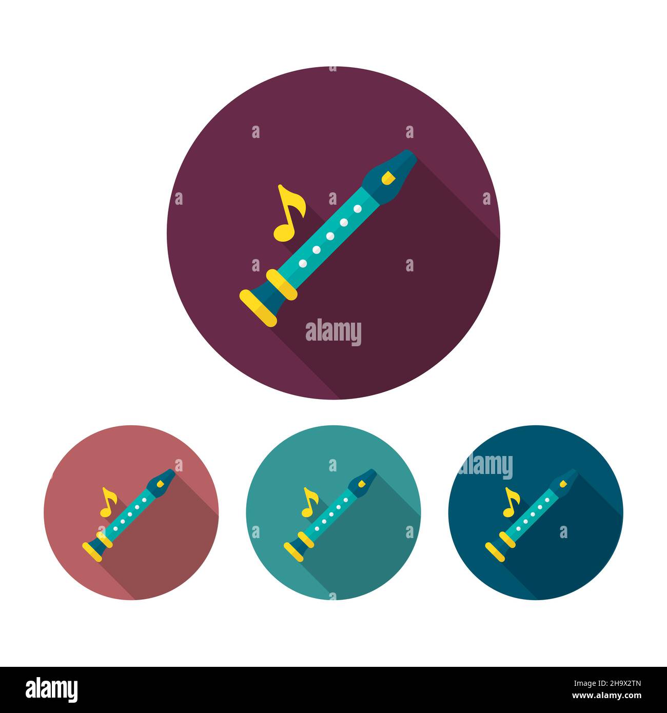 Flute and noted musical note vector icon flat design, long shadow, eps10 Stock Vector