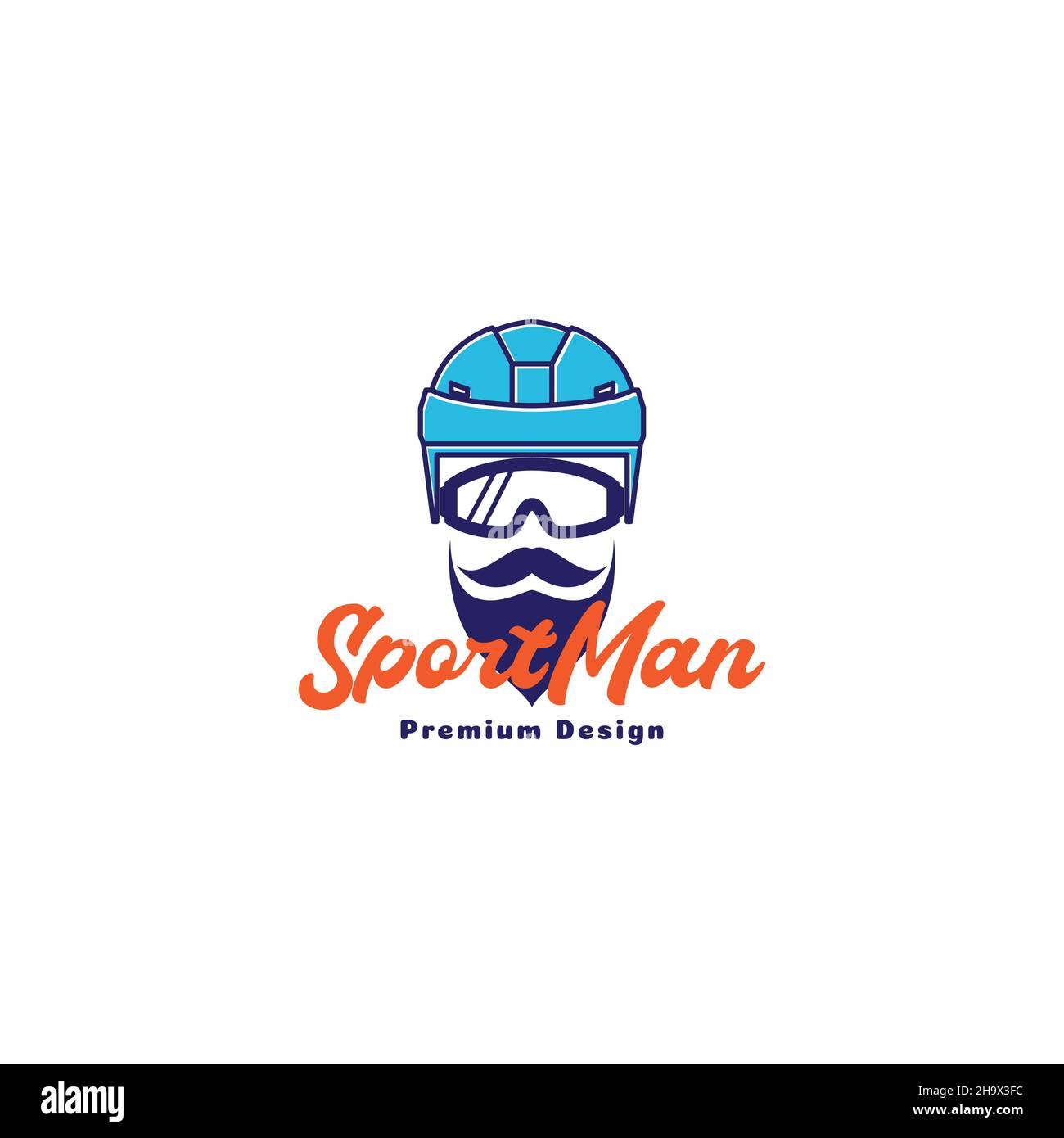 man beard head hockey player colorful logo symbol icon vector graphic design illustration idea creative Stock Vector