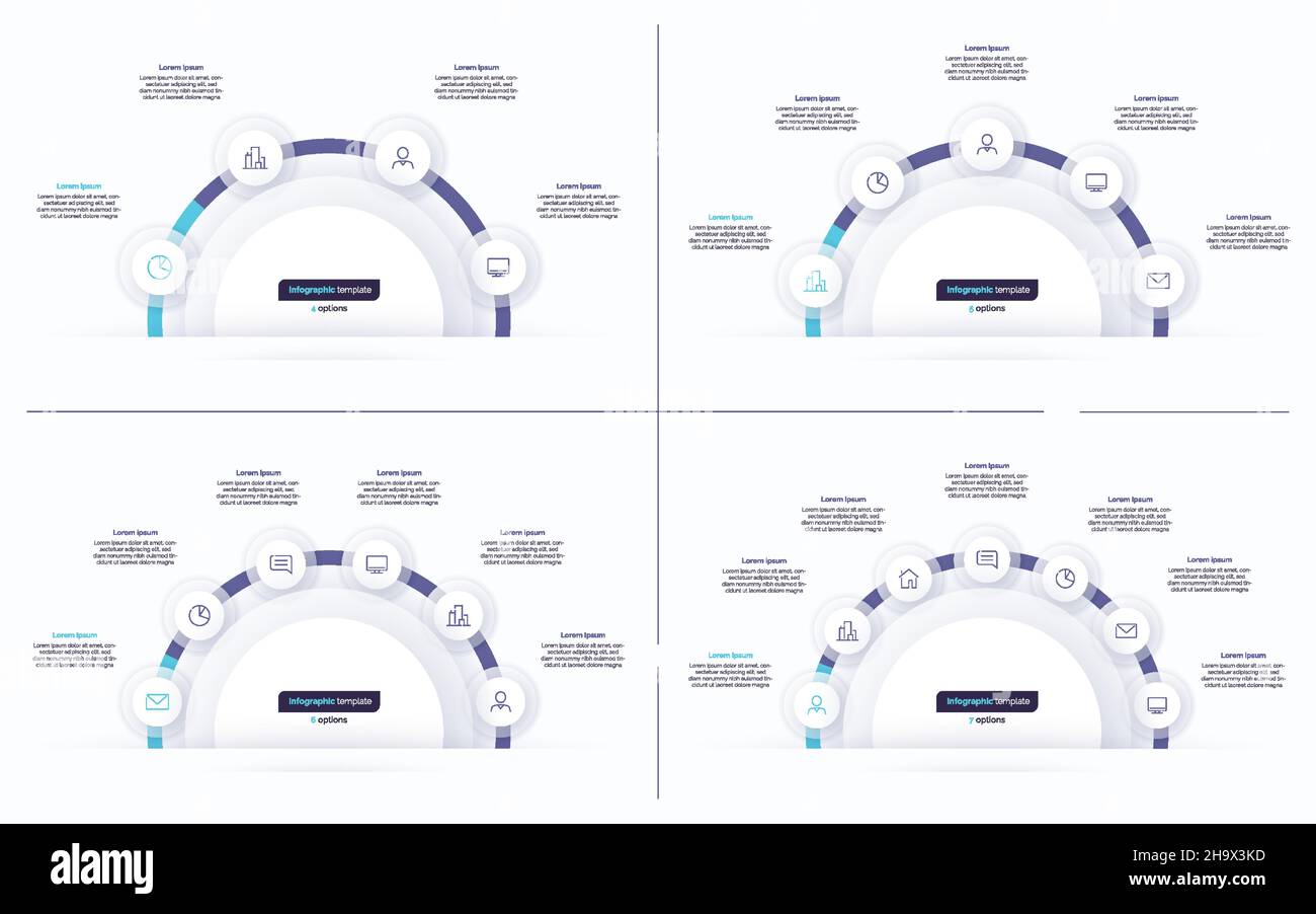 Set of circle infographic design vector templates. 4 5 6 7 options ...