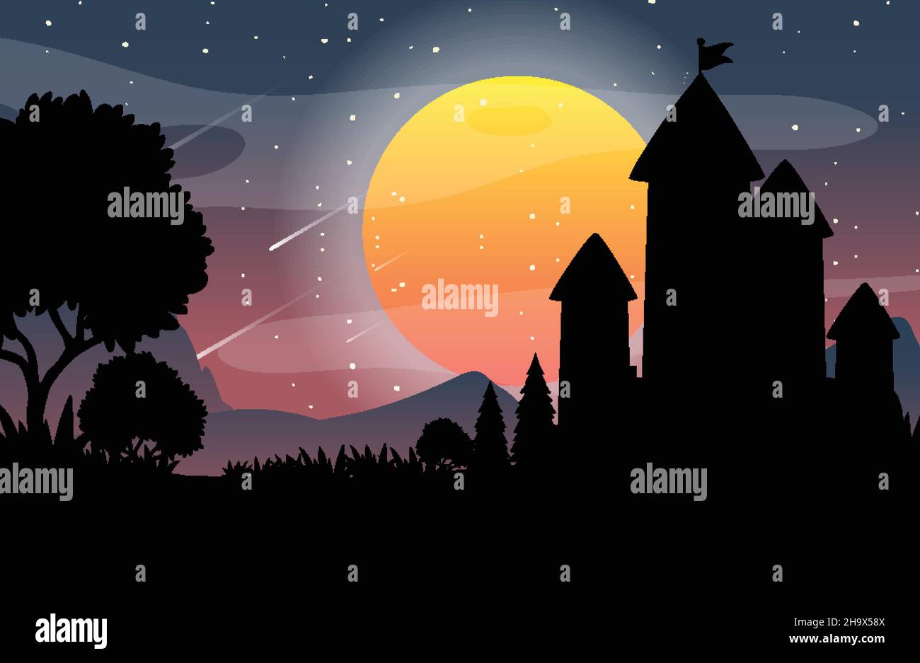 Spooky night background with full moon illustration Stock Vector Image ...