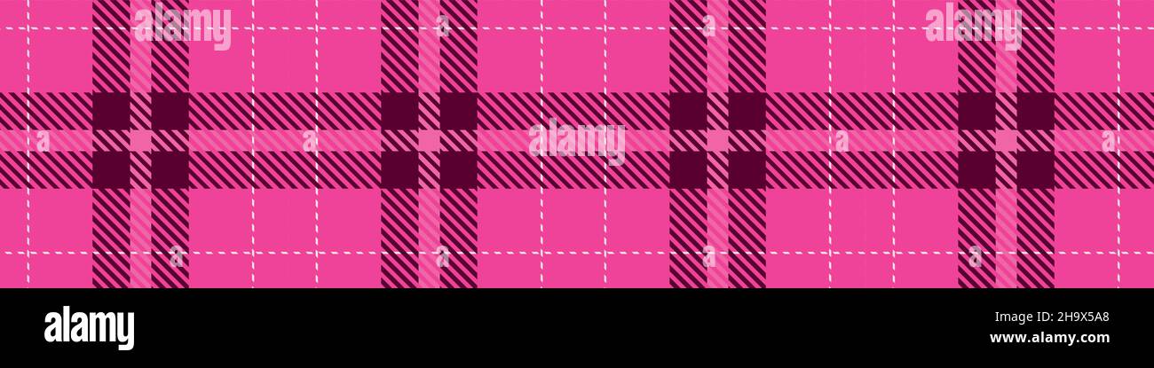 Girly pink seamless plaid vector border. Gingham bright color checker ...