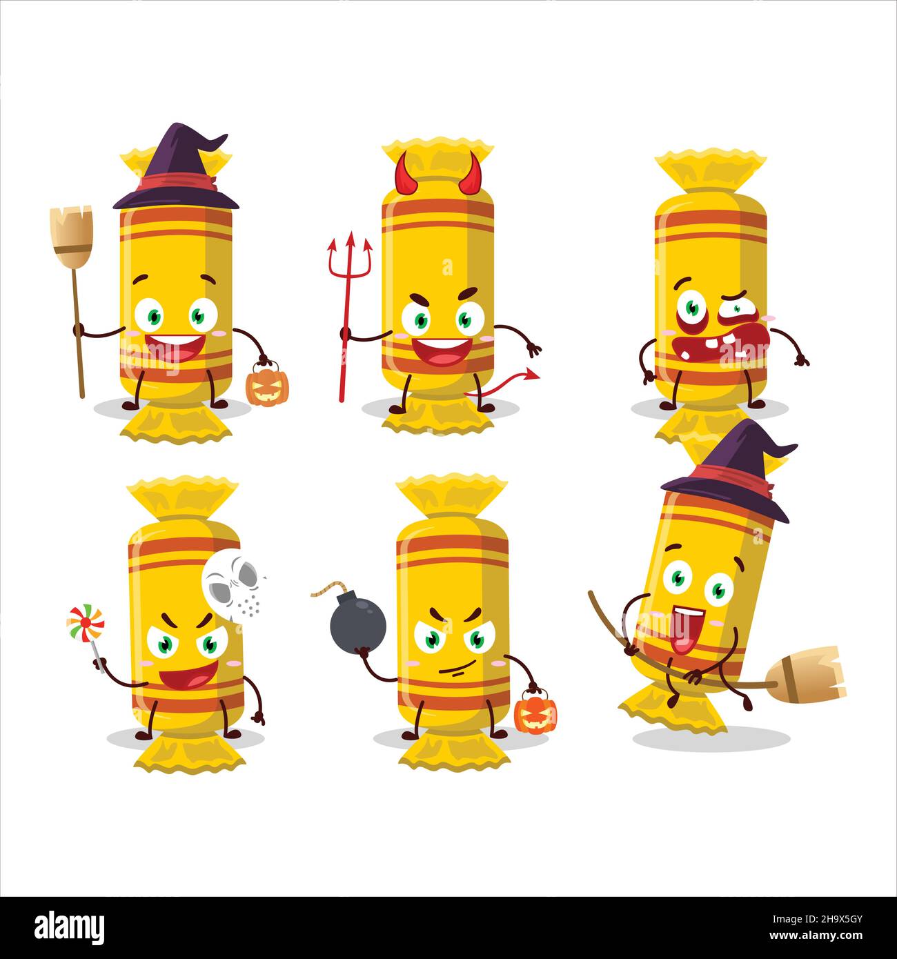Halloween expression emoticons with cartoon character of yellow long ...
