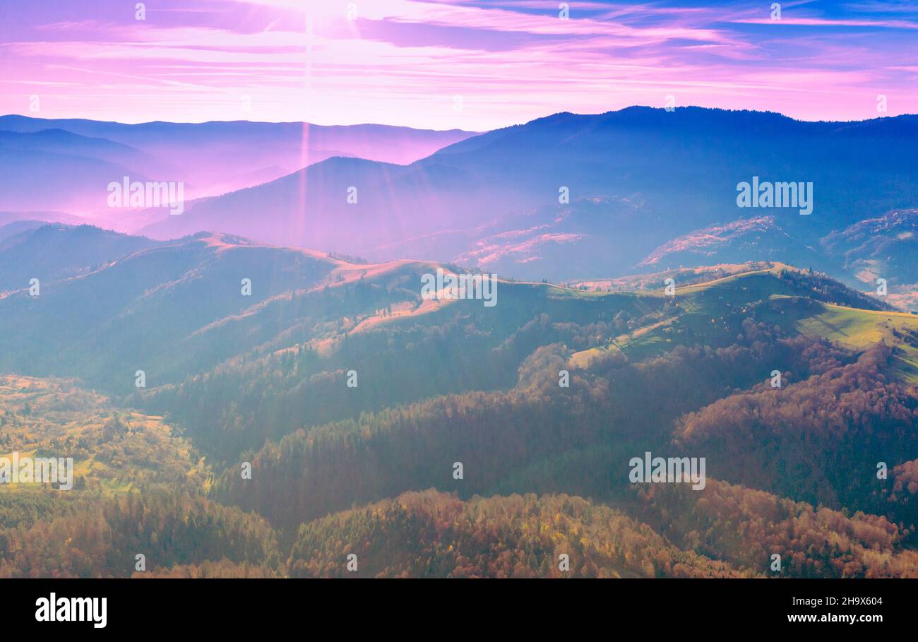 Aerial view foggy mountain hi-res stock photography and images - Alamy