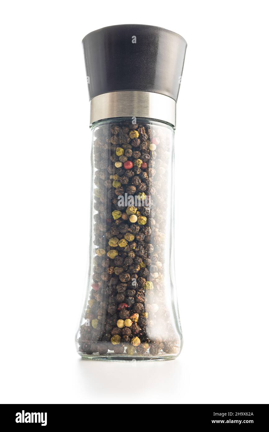 Pepper mill. Pepper shaker isolated on white background. Stock Photo