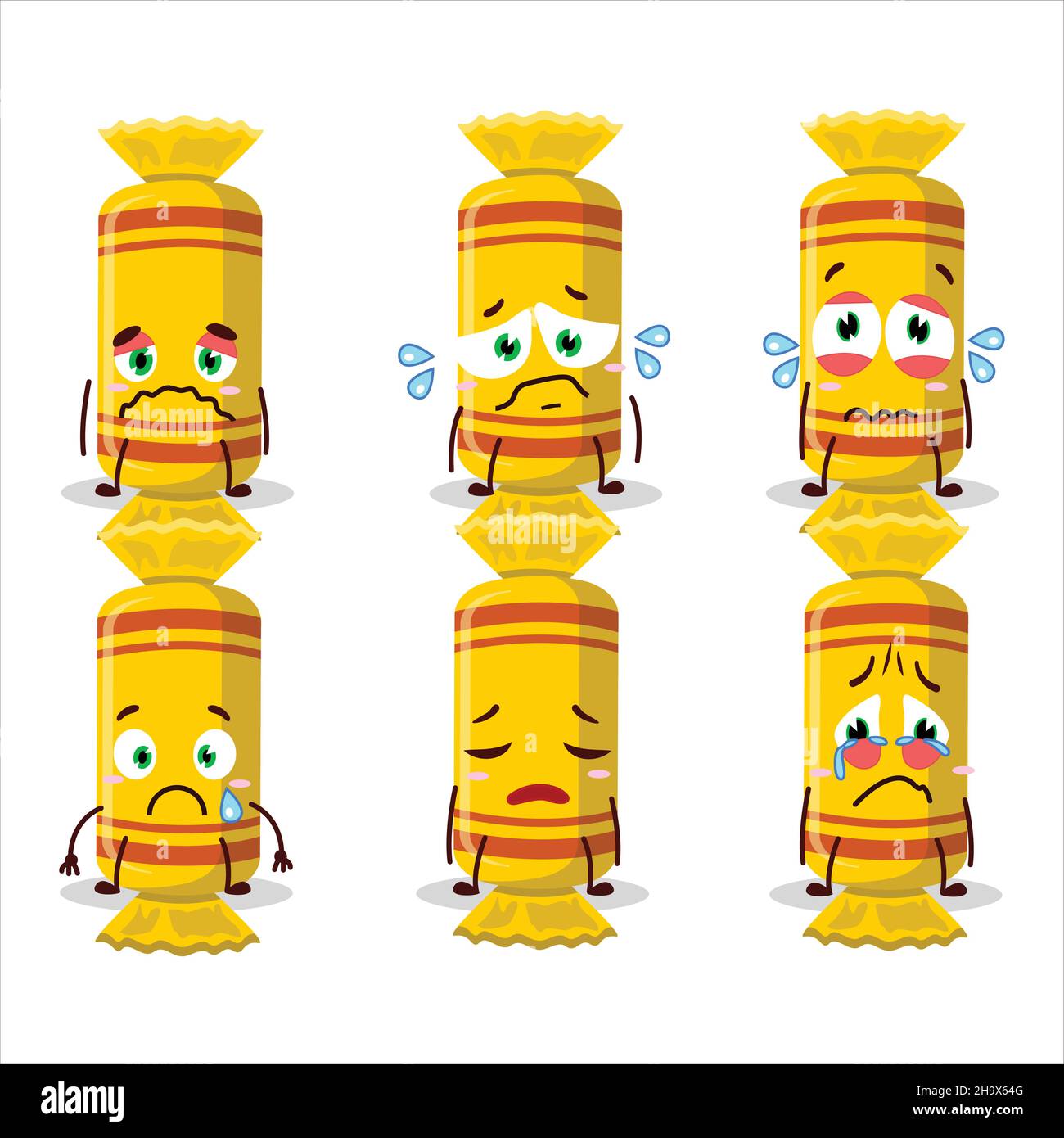 Yellow Long Candy Package Cartoon Character With Sad Expression Vector Illustration Stock 