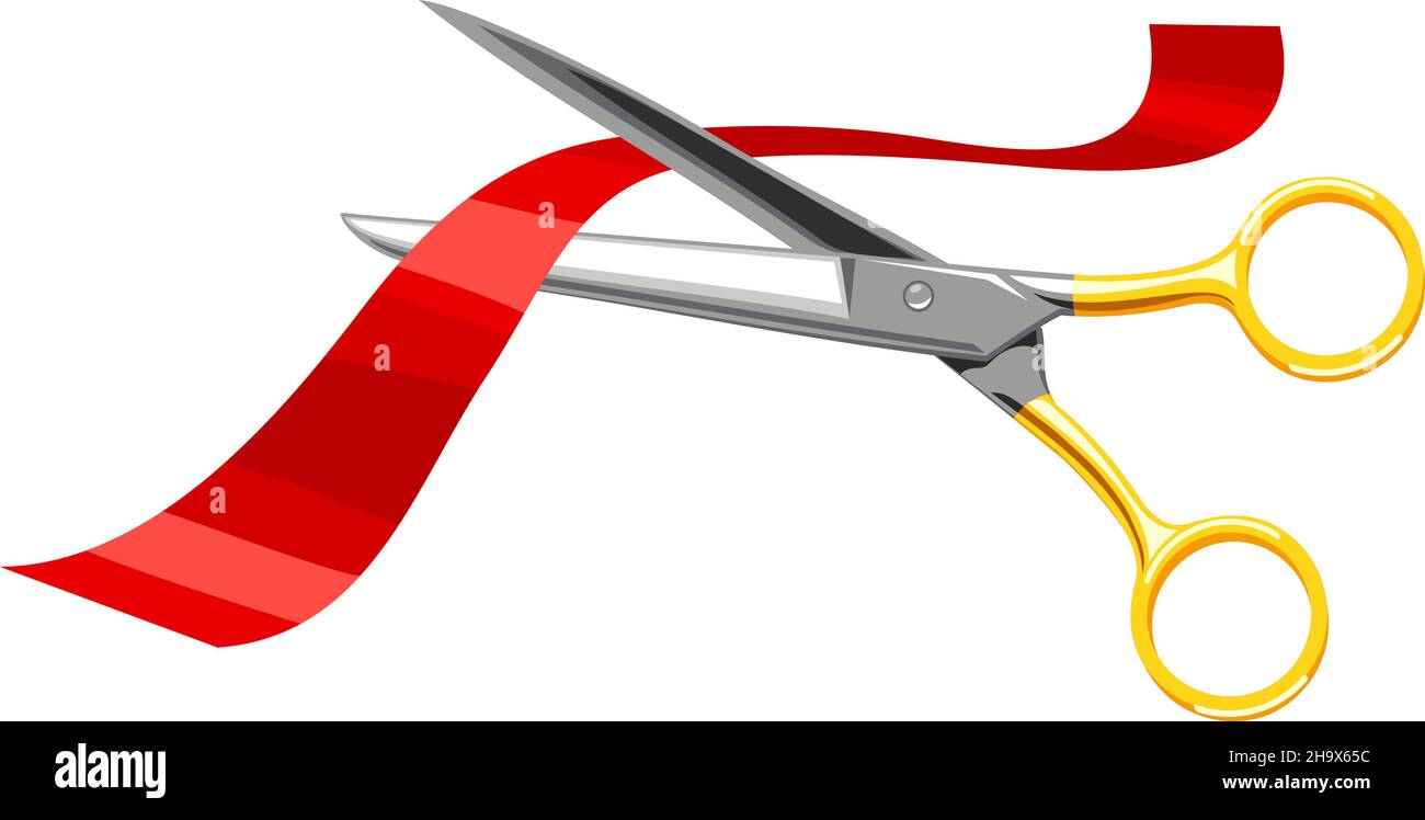 Scissors, cut the red tape on white background Stock Vector Image & Art