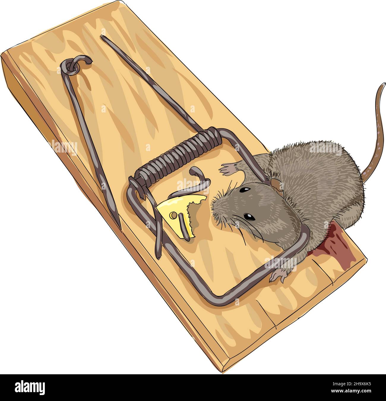 Mouse in a mousetrap. Vector illustration. Stock Vector