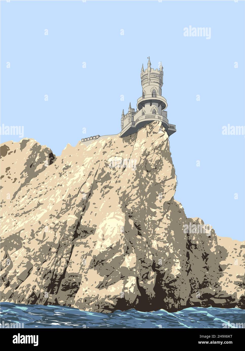 Swallow's Nest  is a decorative castle near Yalta on the Crimean peninsula in southern Ukraine. Vector illustration. Stock Vector