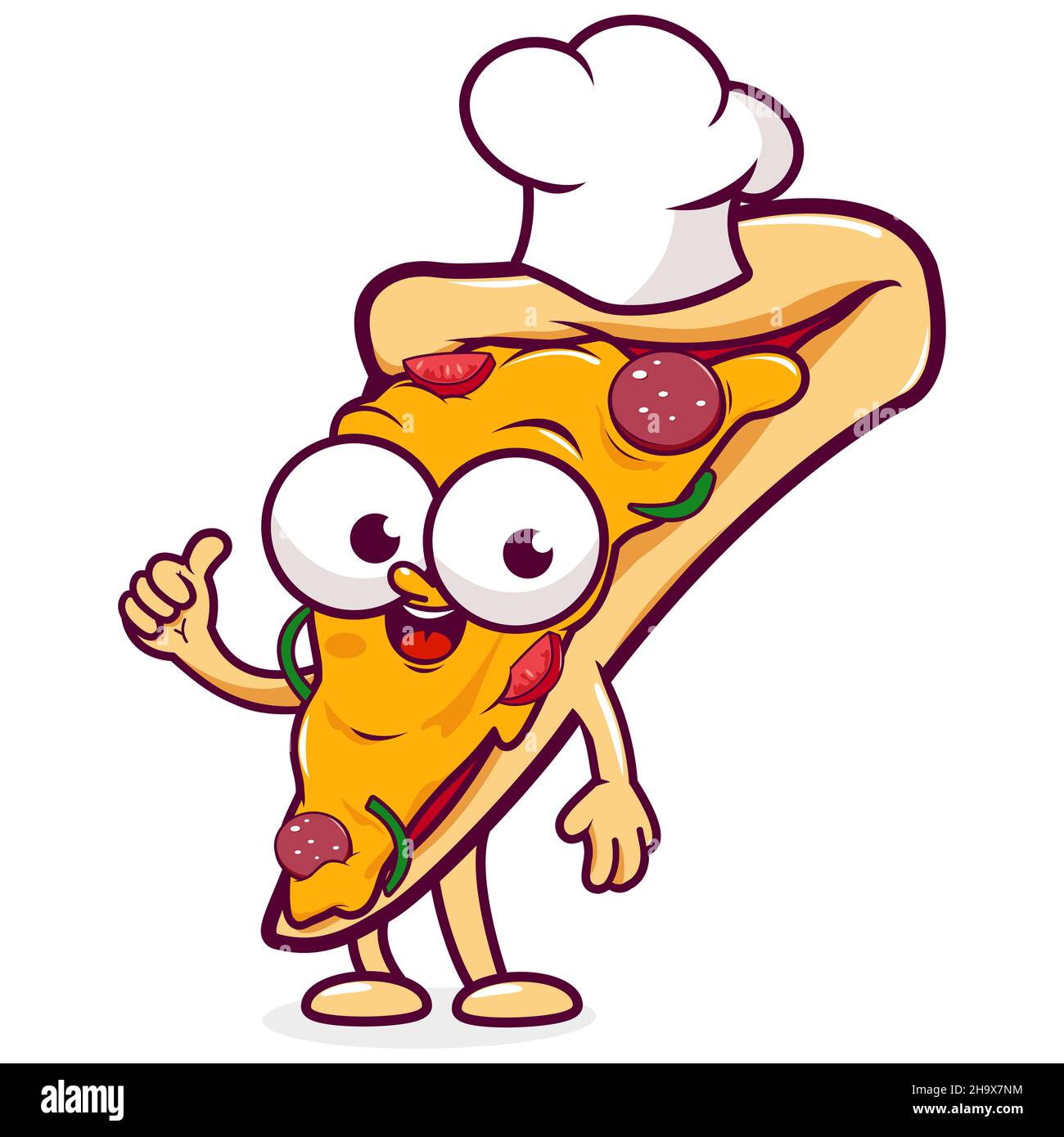 Cartoon pizza slice character with a chef hat. Stock Photo