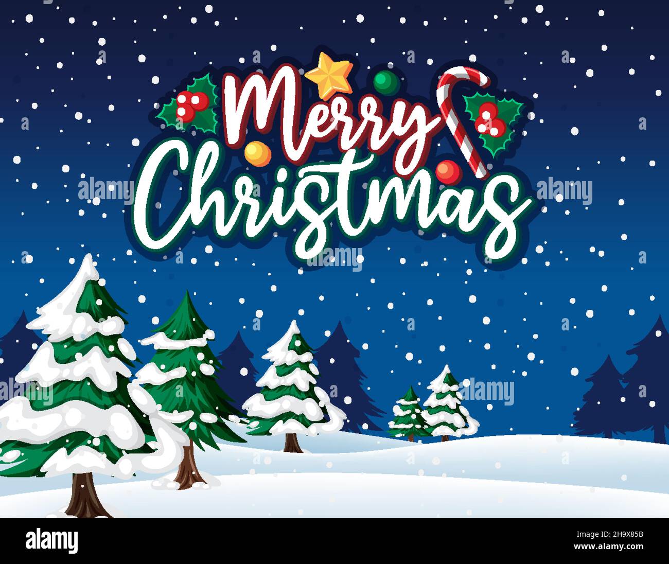Christmas banner with snow falling at night illustration Stock Vector ...