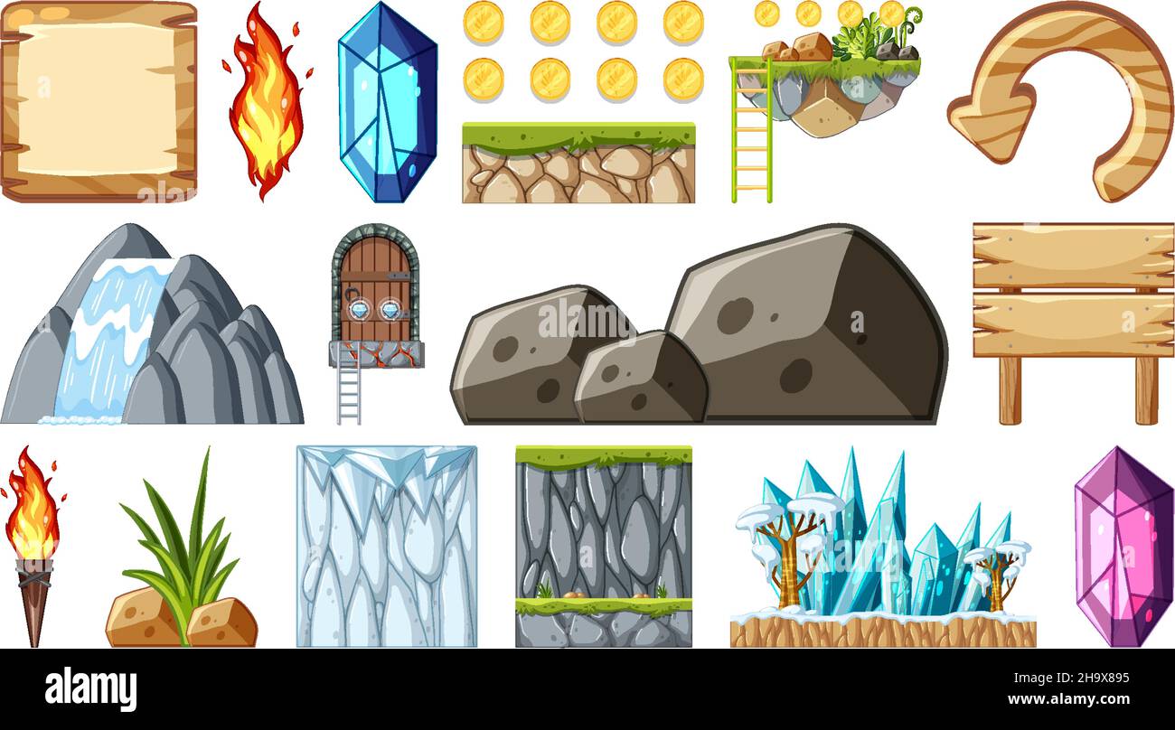 Object Elements Set of isolated game objects and elements illustration Stock Vector ...